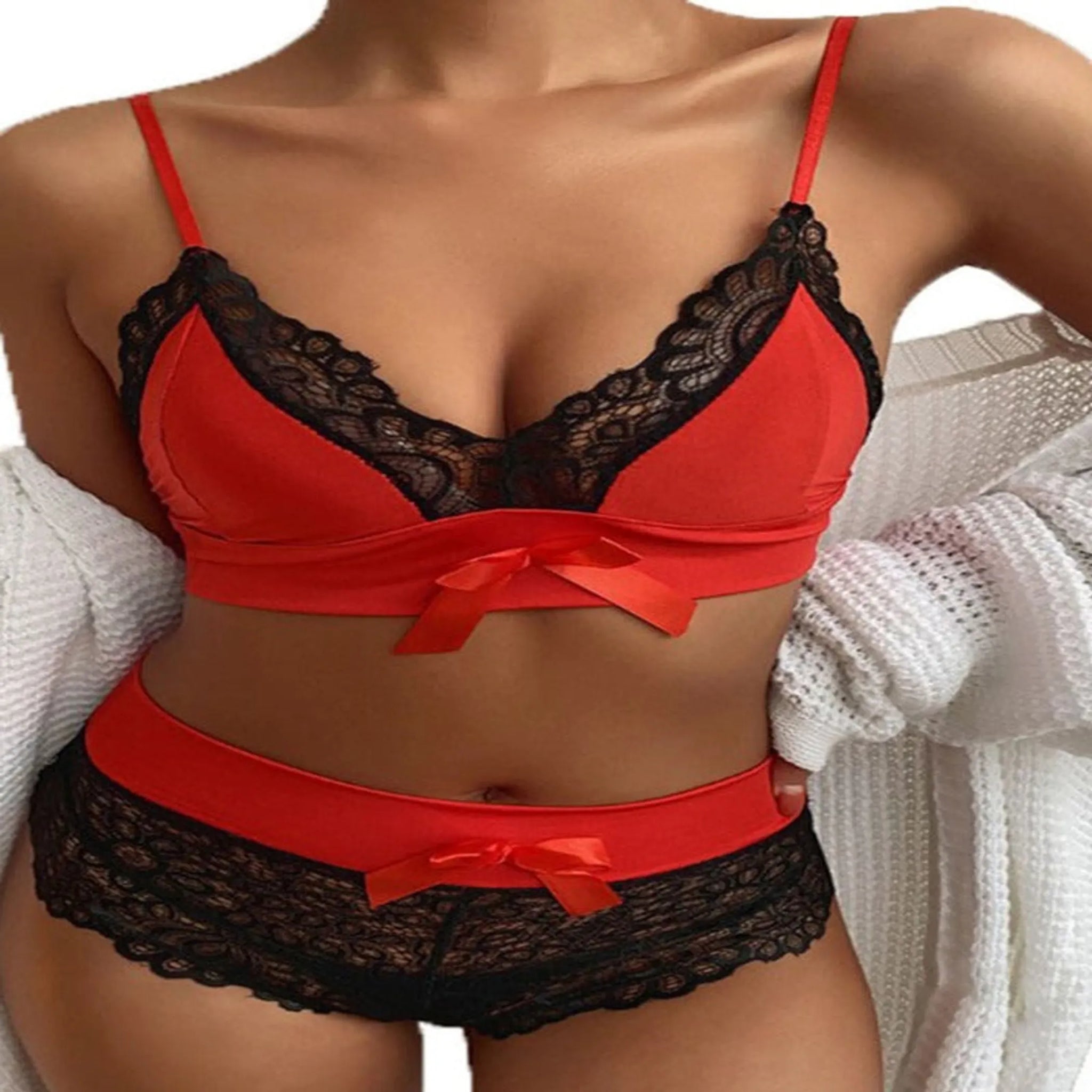 Bowknot Lace Bralette Set (2 Pieces)