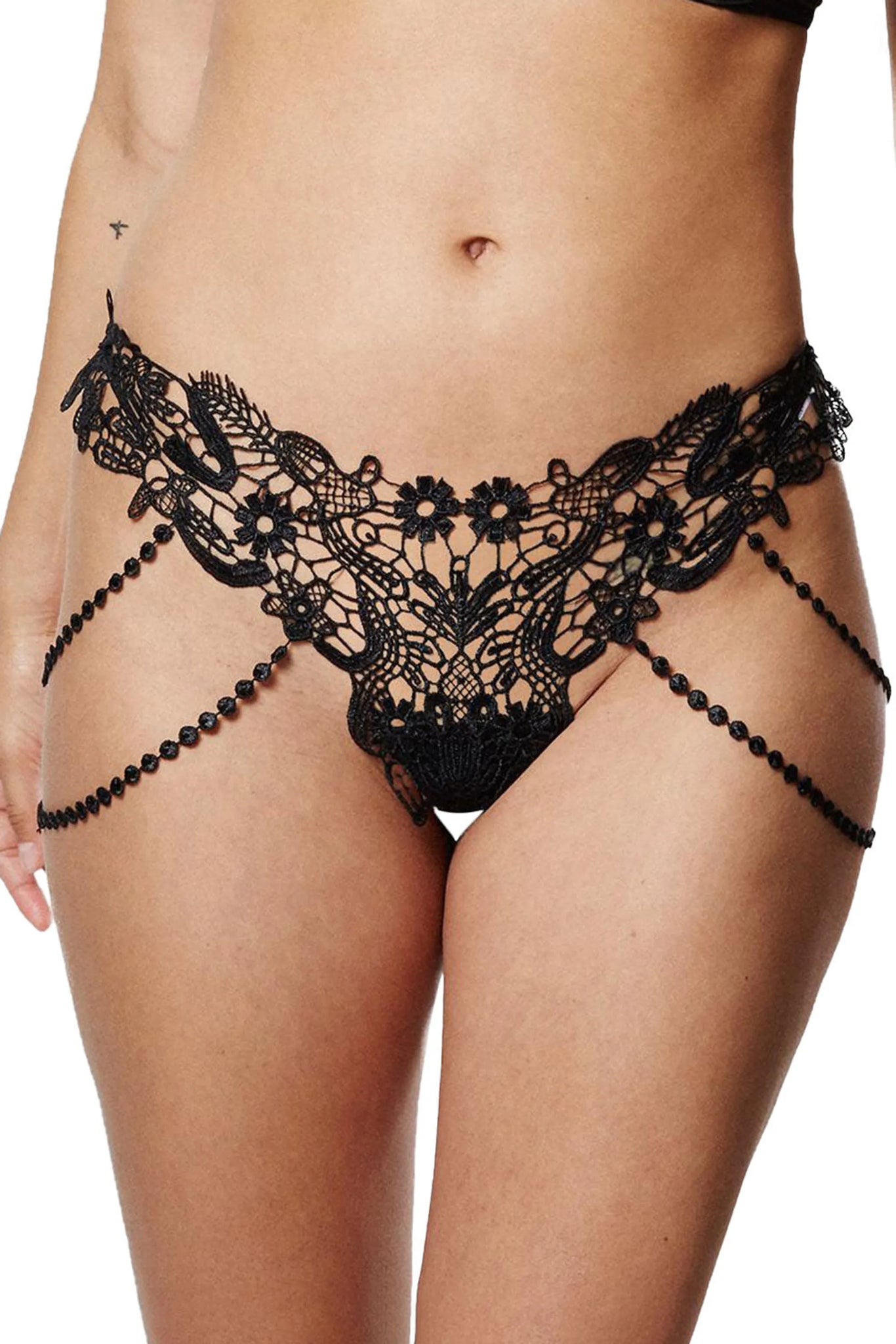 Beaded Chain Embroidery Thong