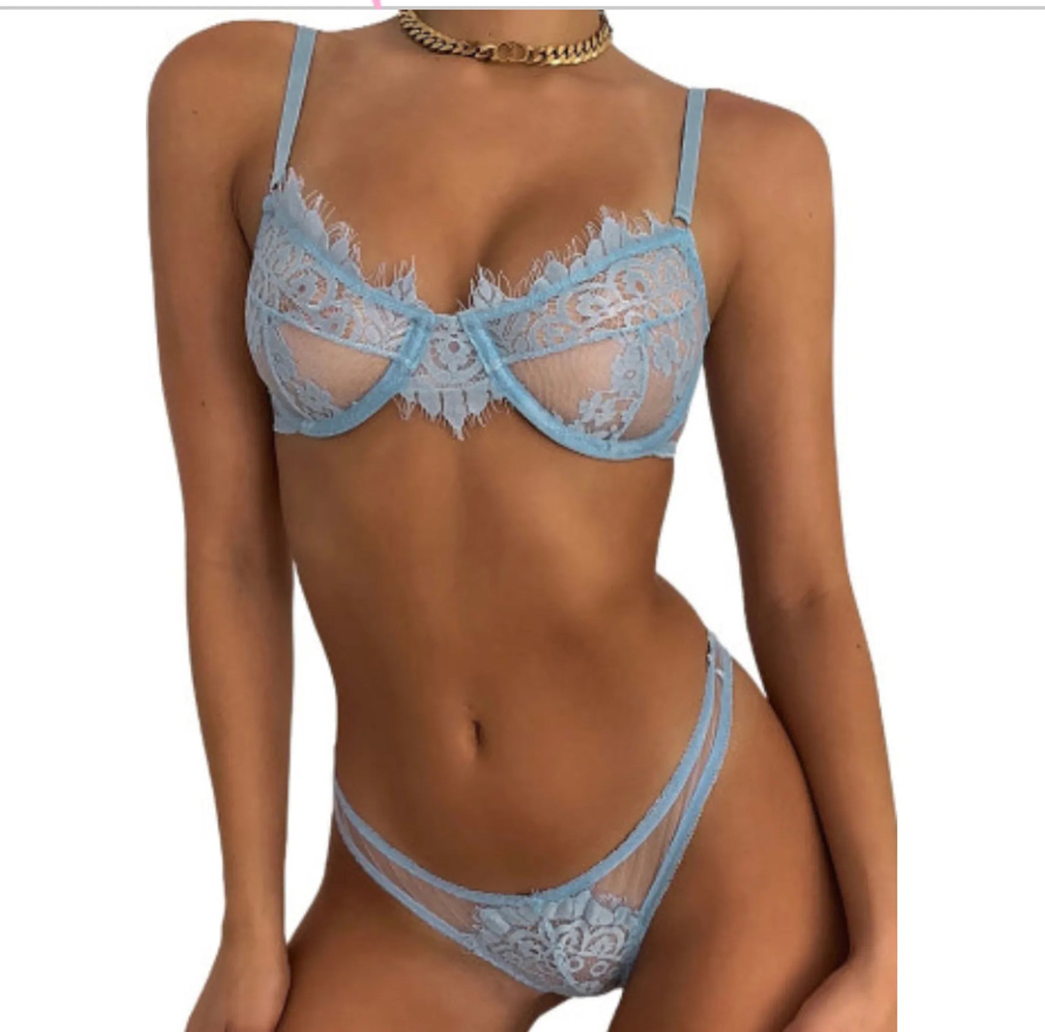 Lace See-Through Sheer Patch Bralette Set (2 Pieces)