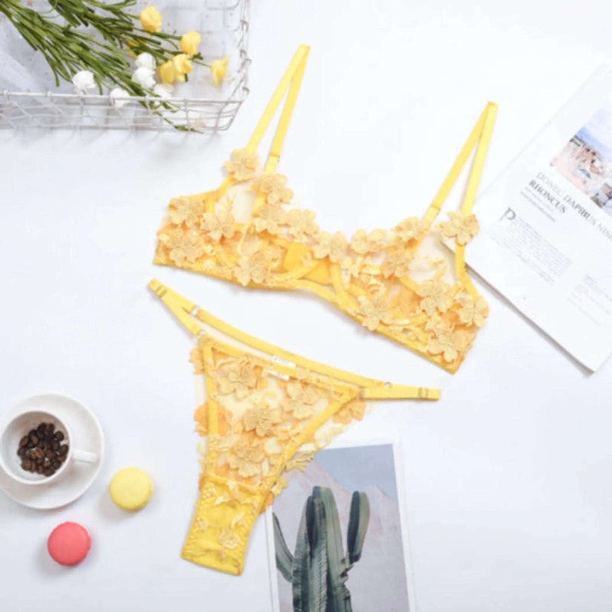 Daisy Embroidery Sexy Lingerie Two-Piece Set