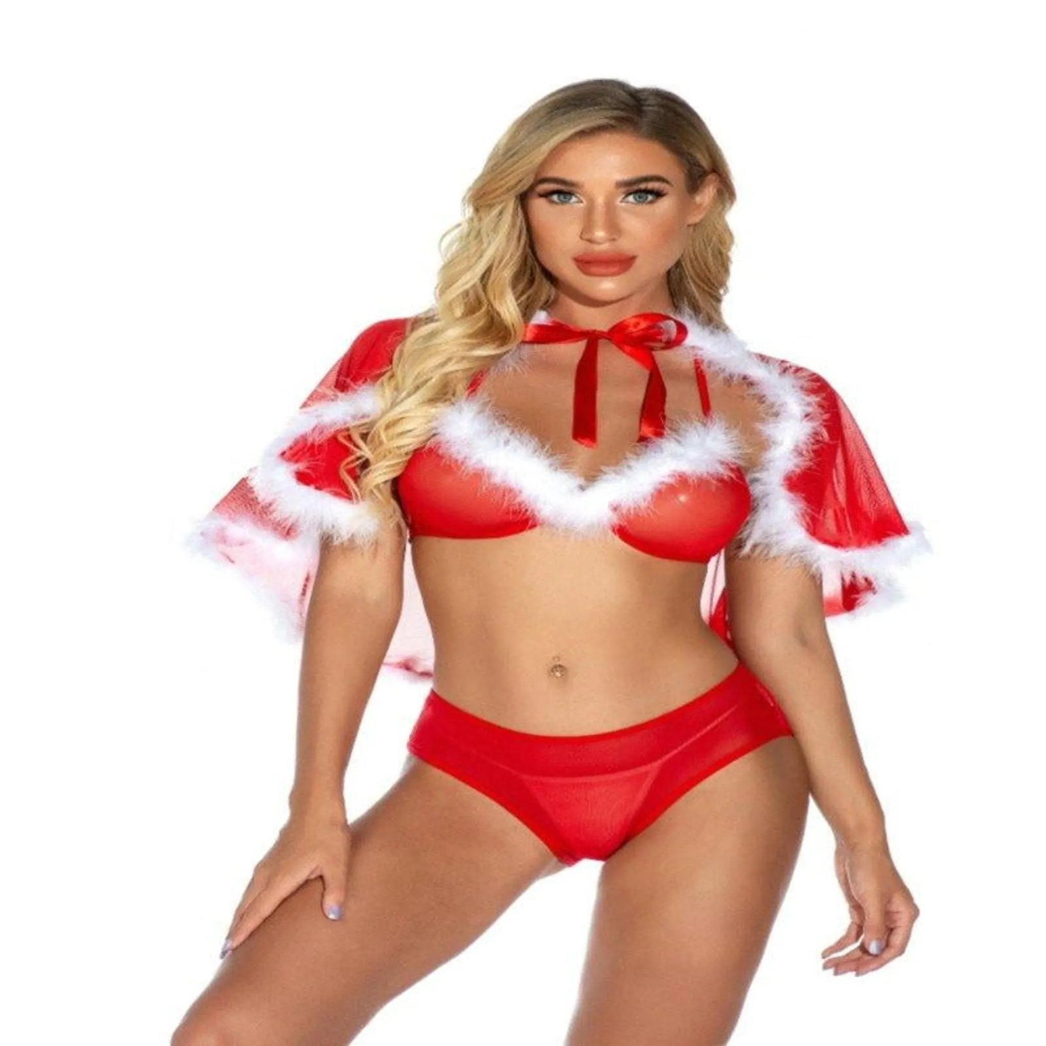 Sexy Christmas Lace Nightdress with Cape and G-String