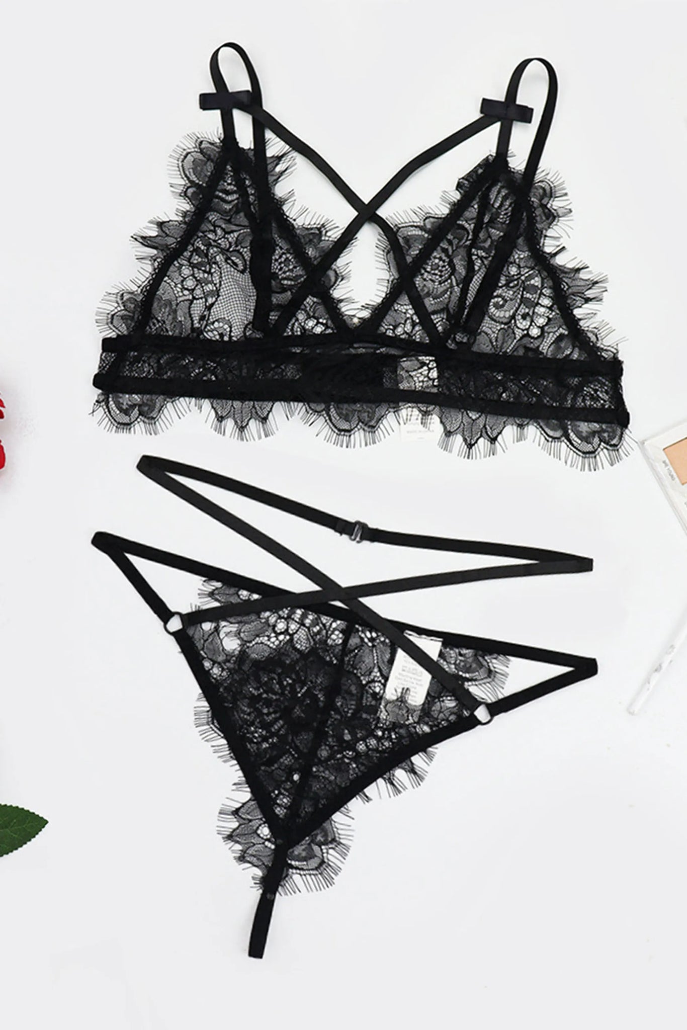 Crisscross Hollow-Out Backless Floral Lace Bralette Set