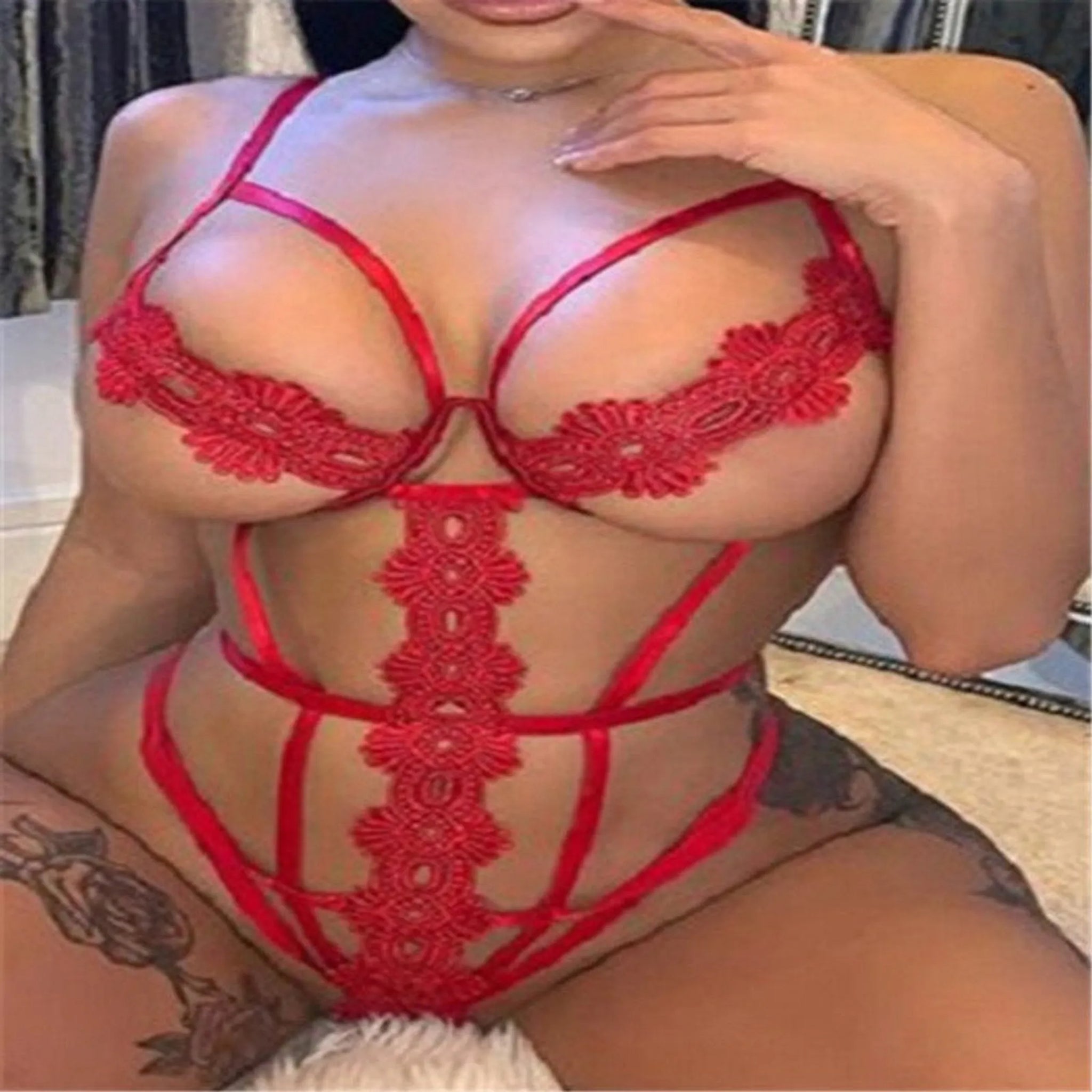 La Belle Fantastique Flower Lace Sexy Teddy Bodysuit