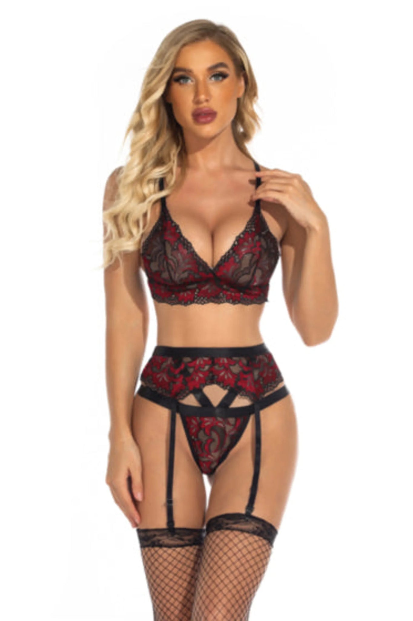 Lovely Lace Low Cut Sexy Lingerie Set (3 Piece)