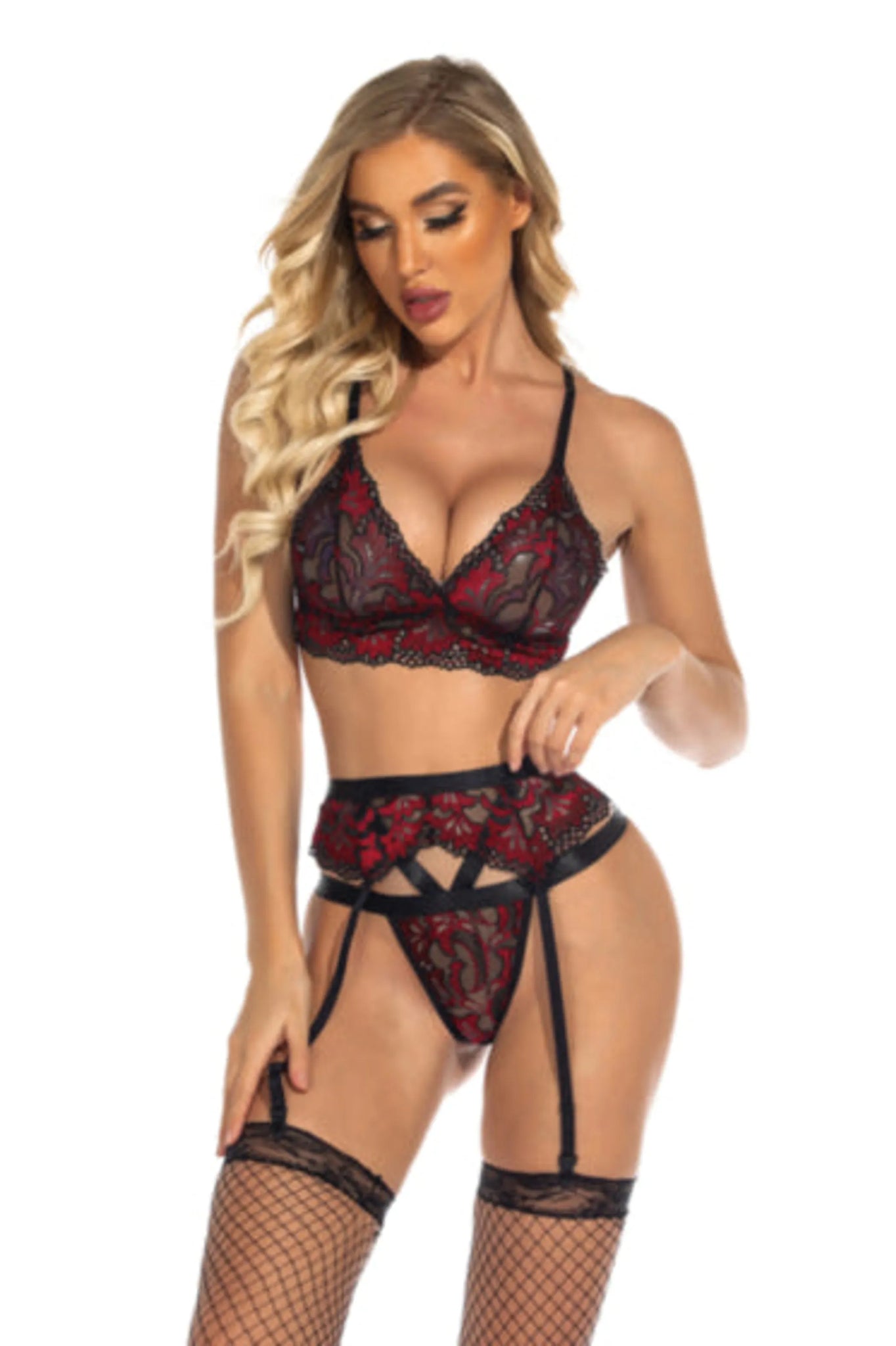 Lovely Lace Low Cut Sexy Lingerie Set (3 Piece)