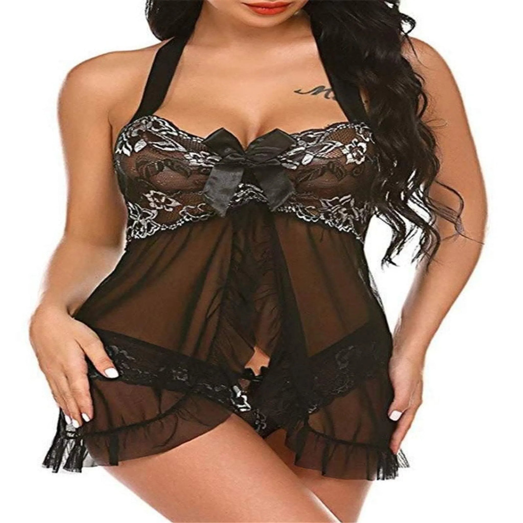 Sexy Halter-Neck See-Through Lingerie Set