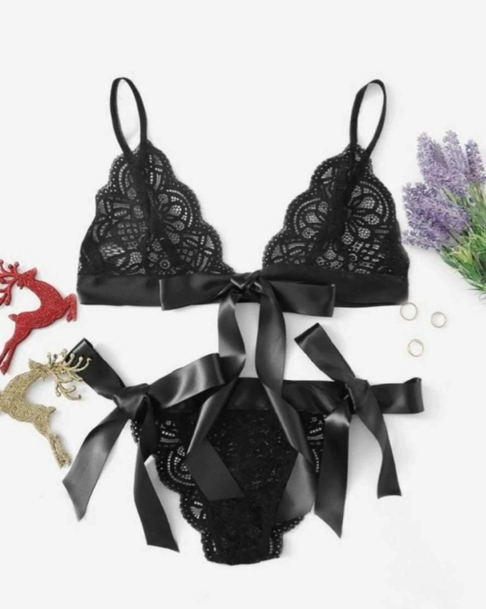 Bow Tie Lace Lingerie Set (2 Piece)