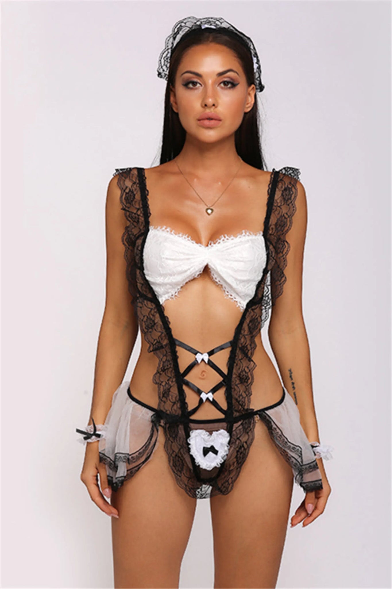 Maid Style Lace Hollow Collection Lingerie Set