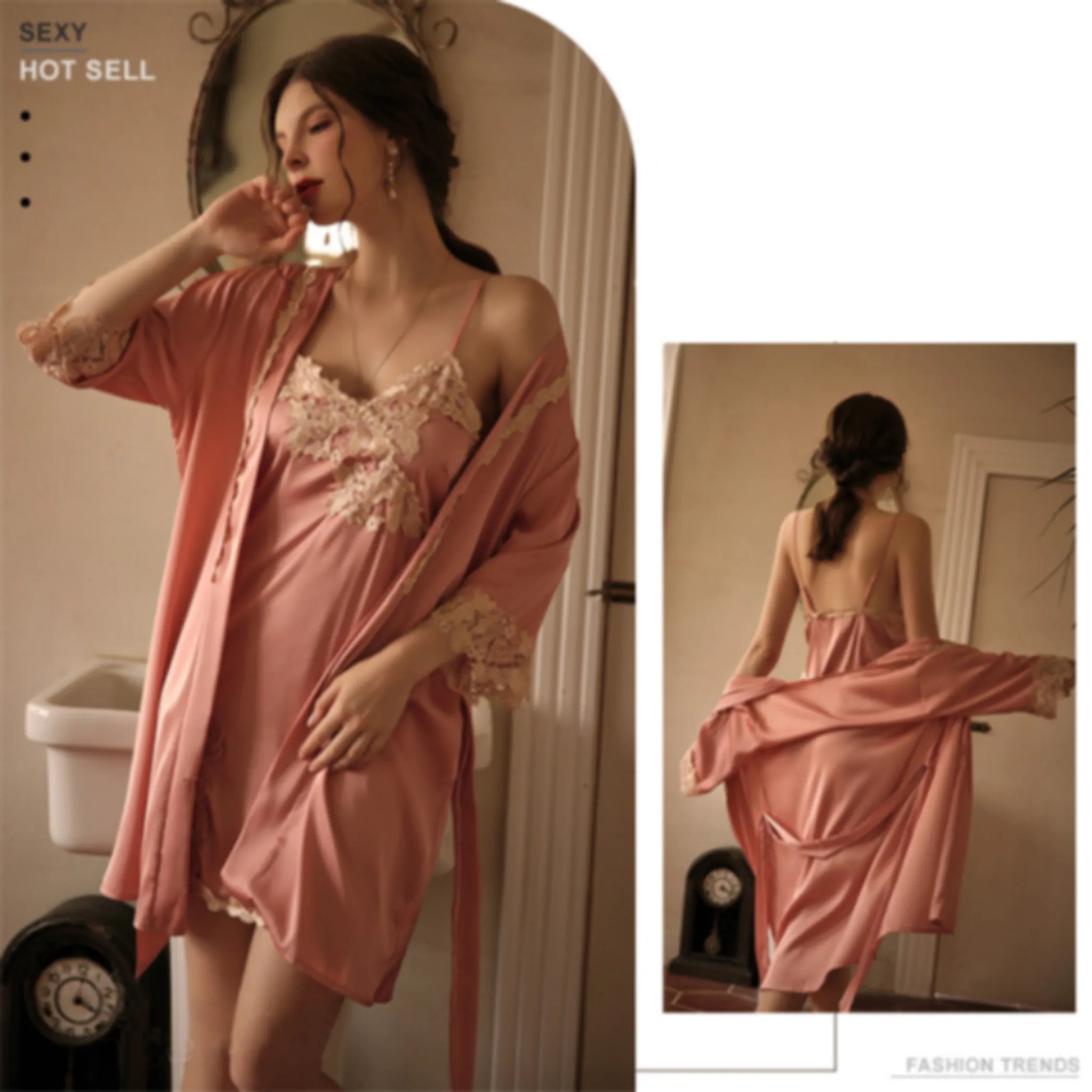 Vintage Silky Lace Lingerie Set (3 Piece)