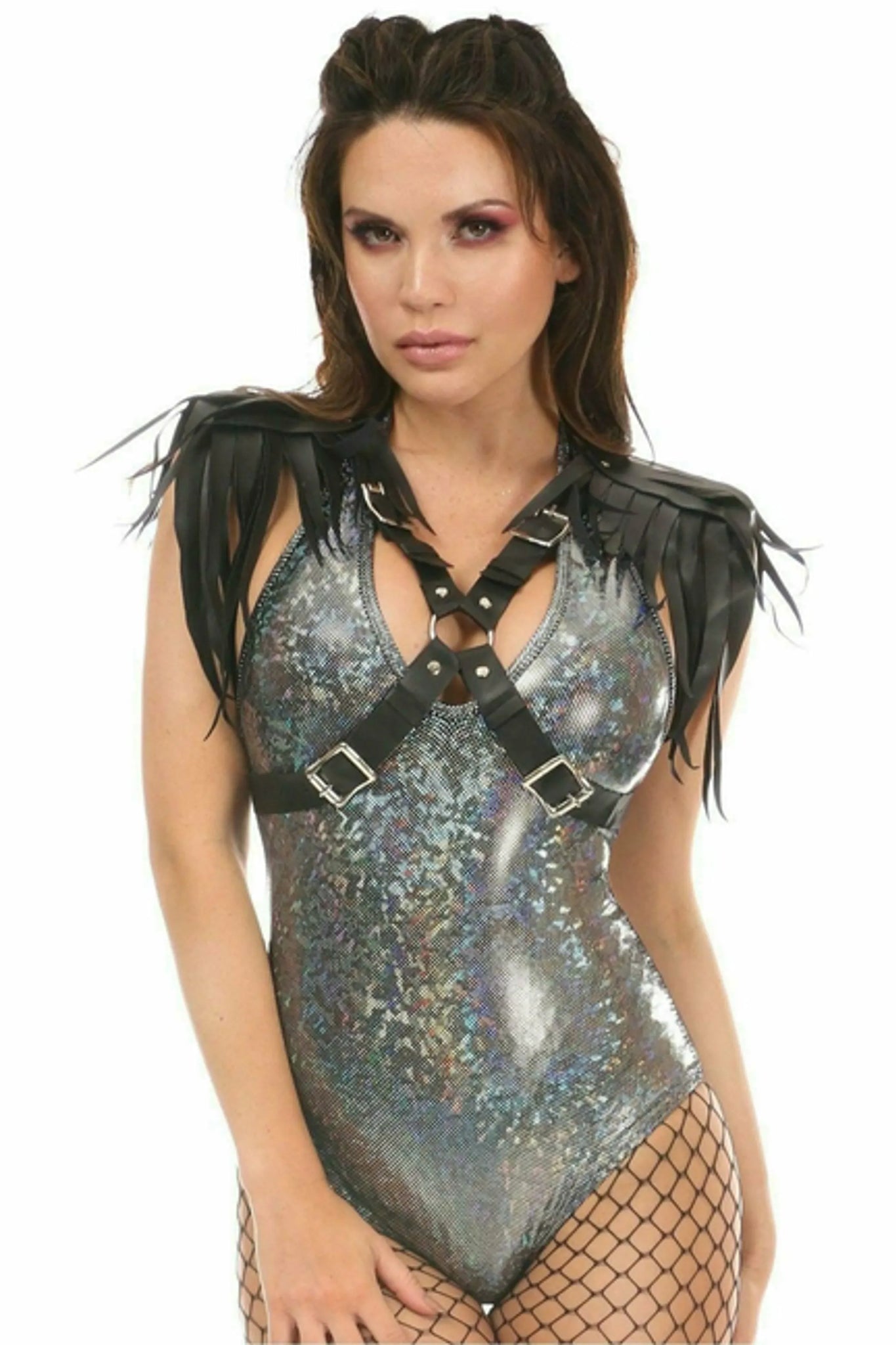 Vegan Leather Body Harness with Shoulder Fringe