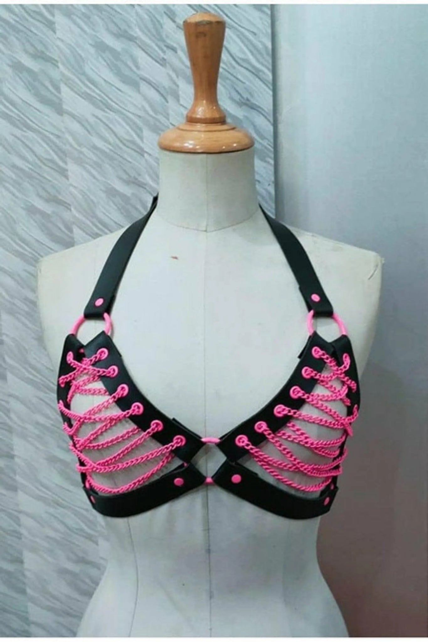 Candy Collection Chain Lace-Up Bra Top Harness