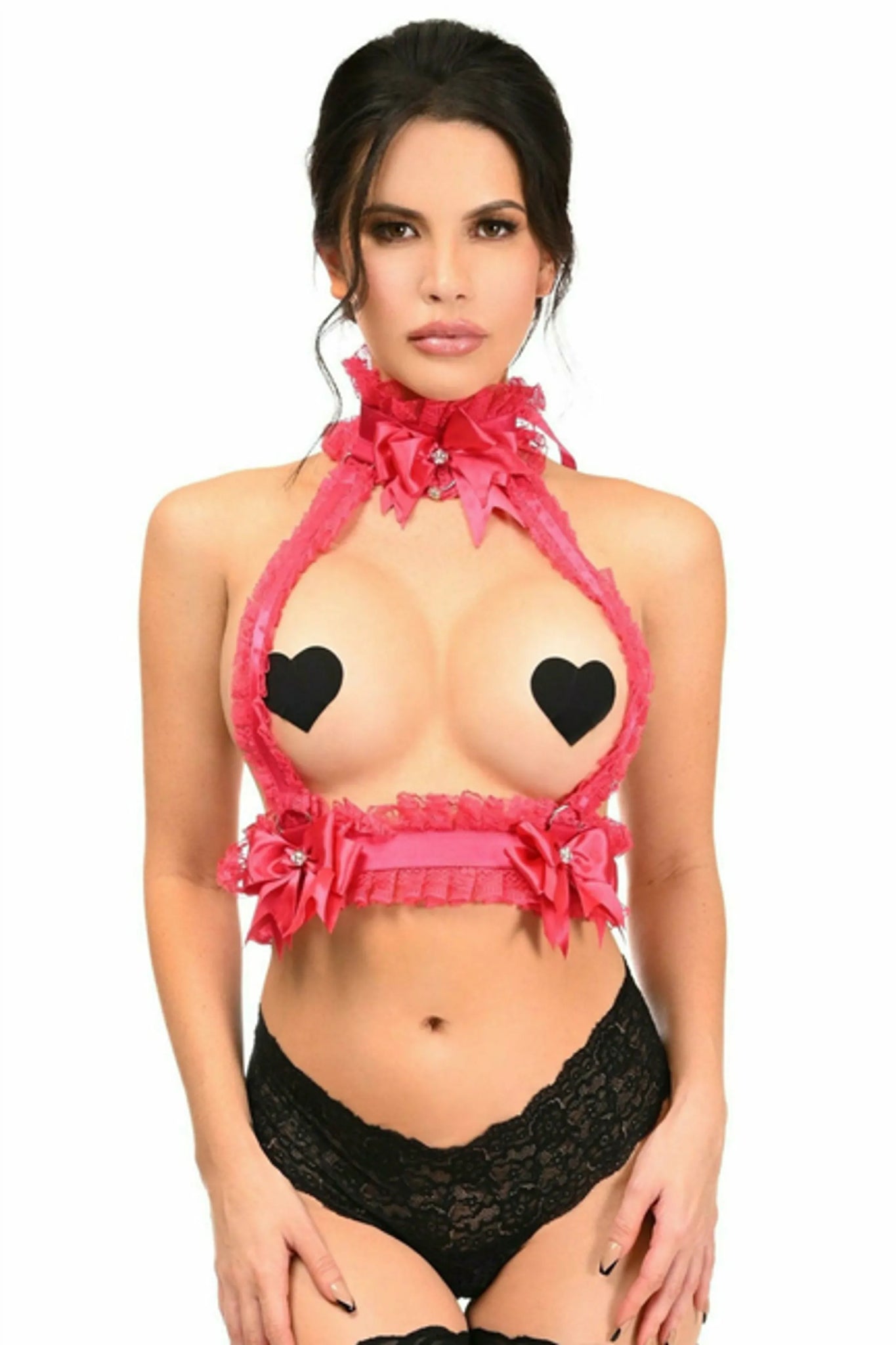Lace Double Strap Body Harness with Choker Bell