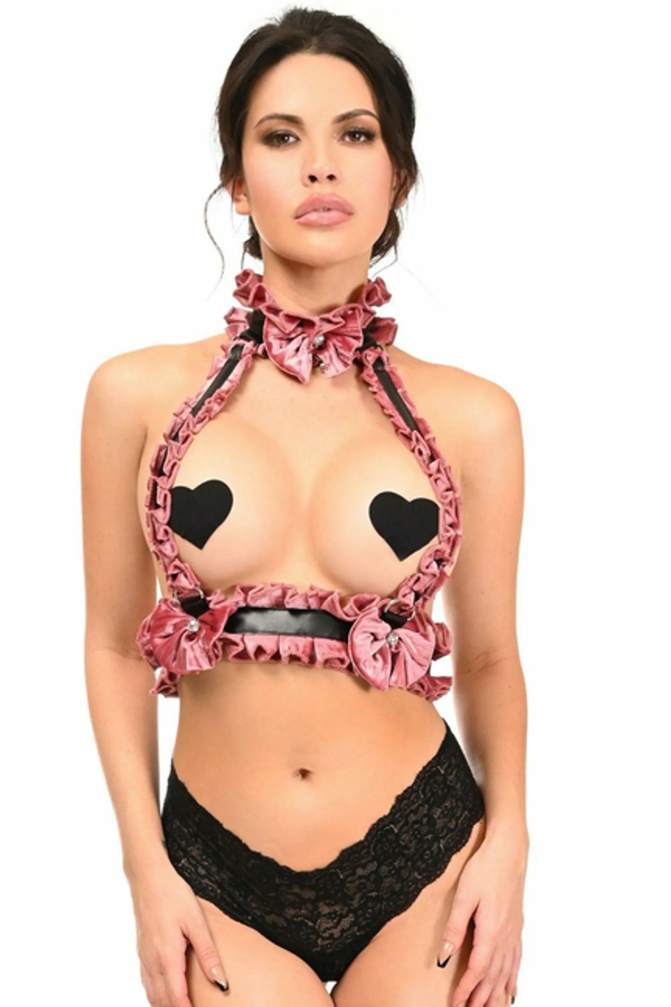 Double Strap Body Harness with Rhinestone & Bell Embellishments