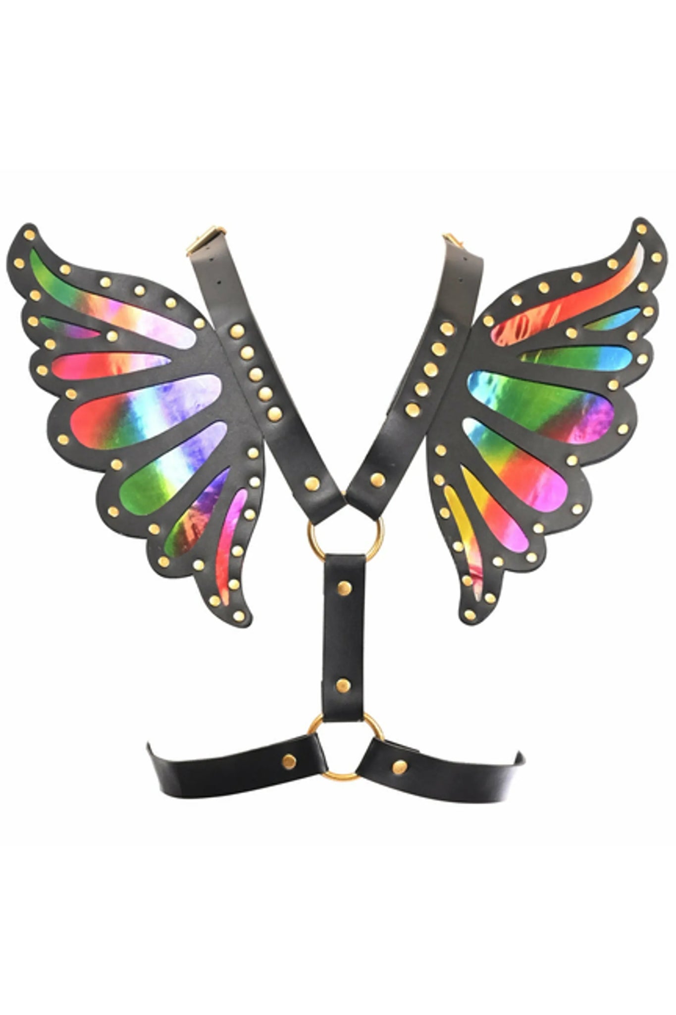 Faux Leather & Rainbow Holo Butterfly Wing Harness