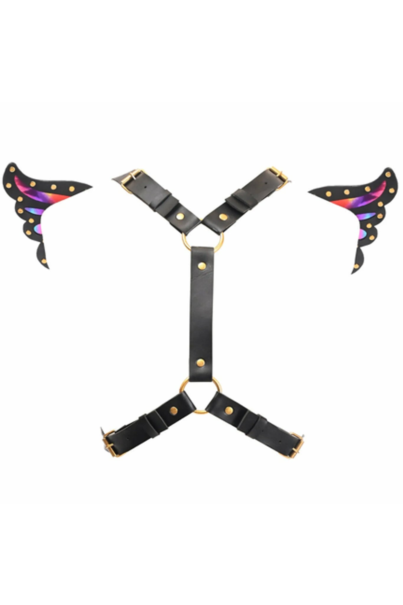 Faux Leather & Rainbow Holo Butterfly Wing Harness