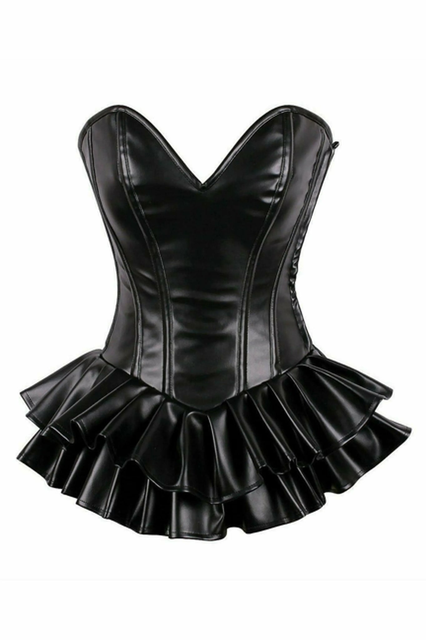 Top Drawer Faux Leather Steel Boned Mini Corset Dress
