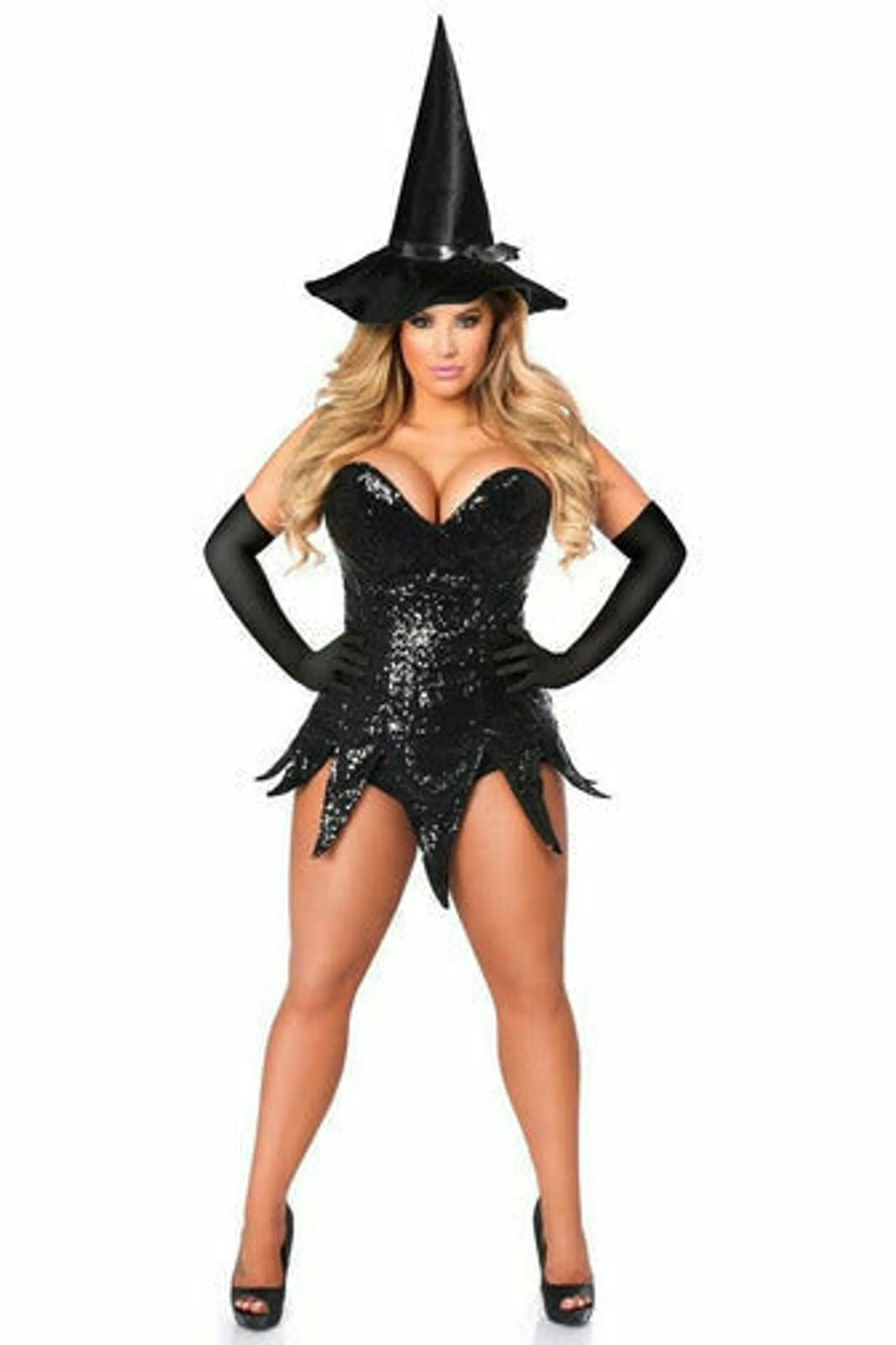 Sequin Witch Corset Dress Costume with Hat & Gloves