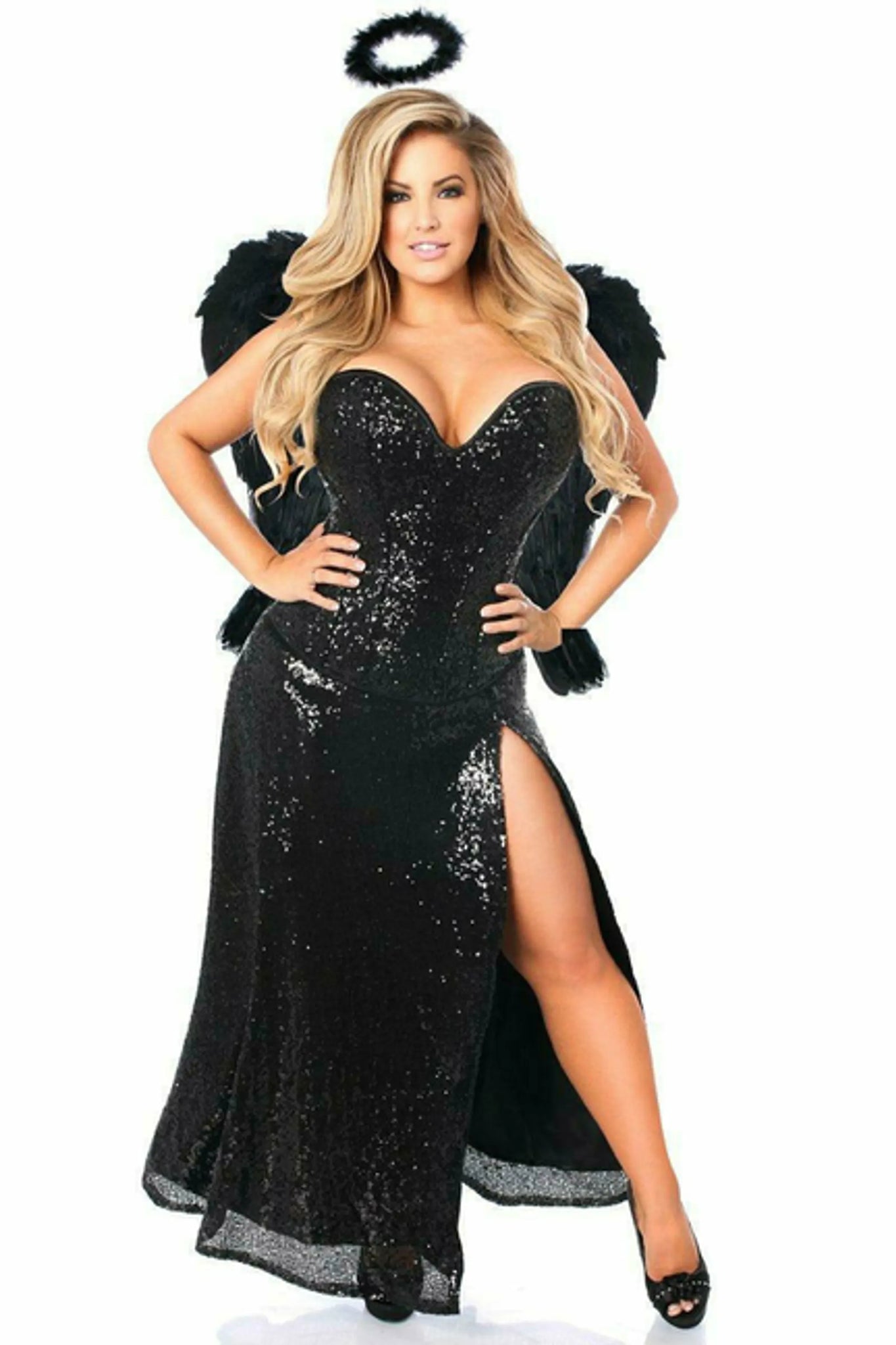 Dark Angel Corset Costume with Sequin Skirt, Wings & Halo