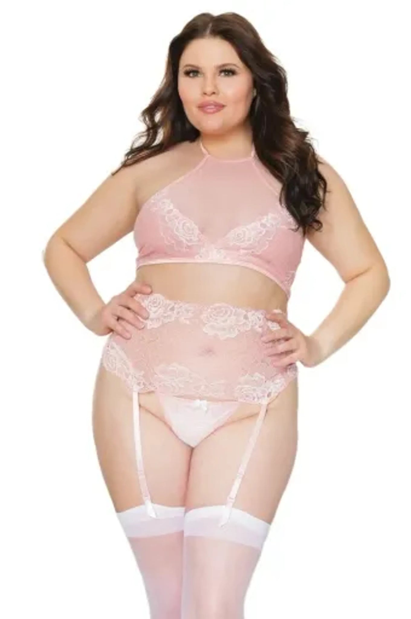 Coquette Diva Crop Halter Top Waist Cincher & Crotchless G-String