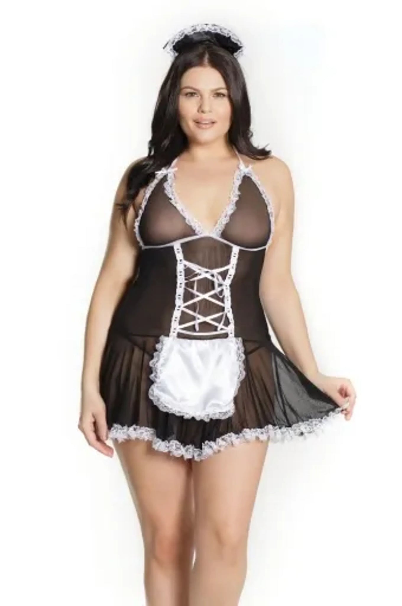 French Maid Baby Doll Lingerie Set - Black