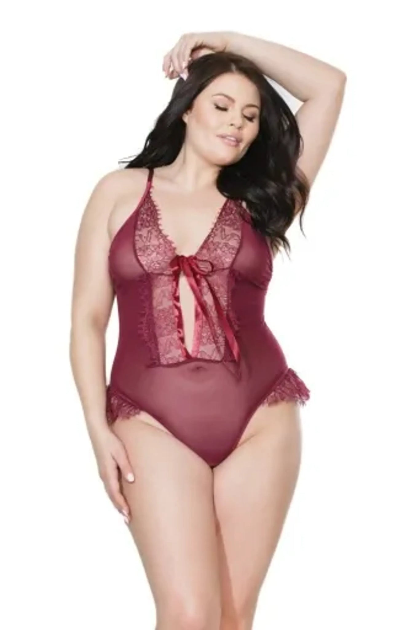 Coquette Crotchless Teddy - Color: Merlot | Pack Of: 1 | Style: Clothing