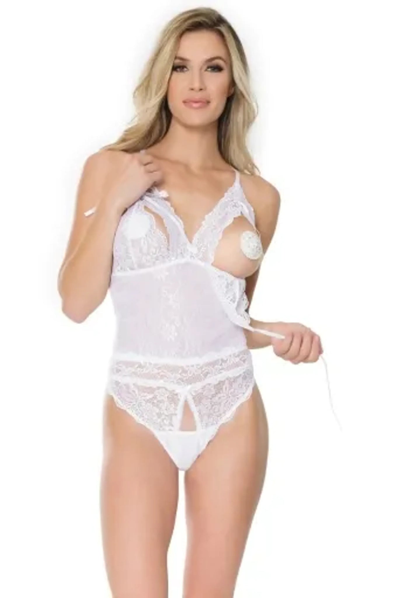 Coquette Crotchless Teddy - Color: White | Pack Of: 1 | Style: Clothing