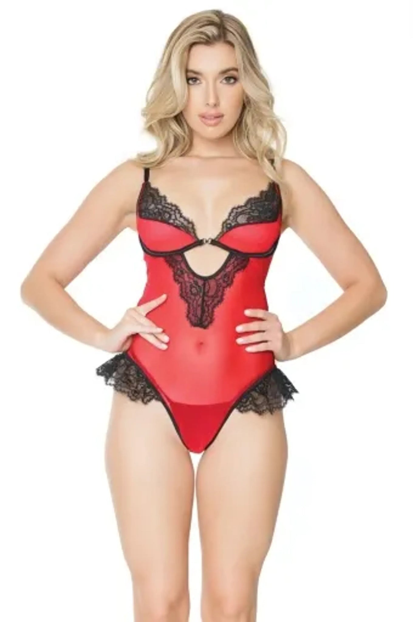 Coquette Crotchless Teddy - Color: Red | Pack Of: 1 | Style: Clothing