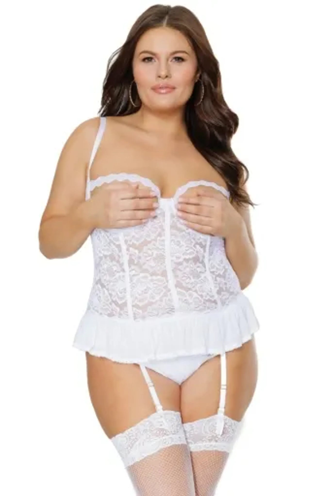 Coquette Crotchless Open Cup Teddy - Color: White | Pack Of: 1 | Style: Clothing