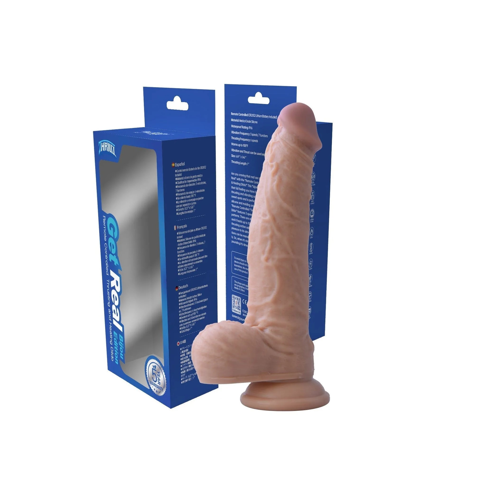 Remote Controlled Thrusting Heating Dildo - 7.6 inches