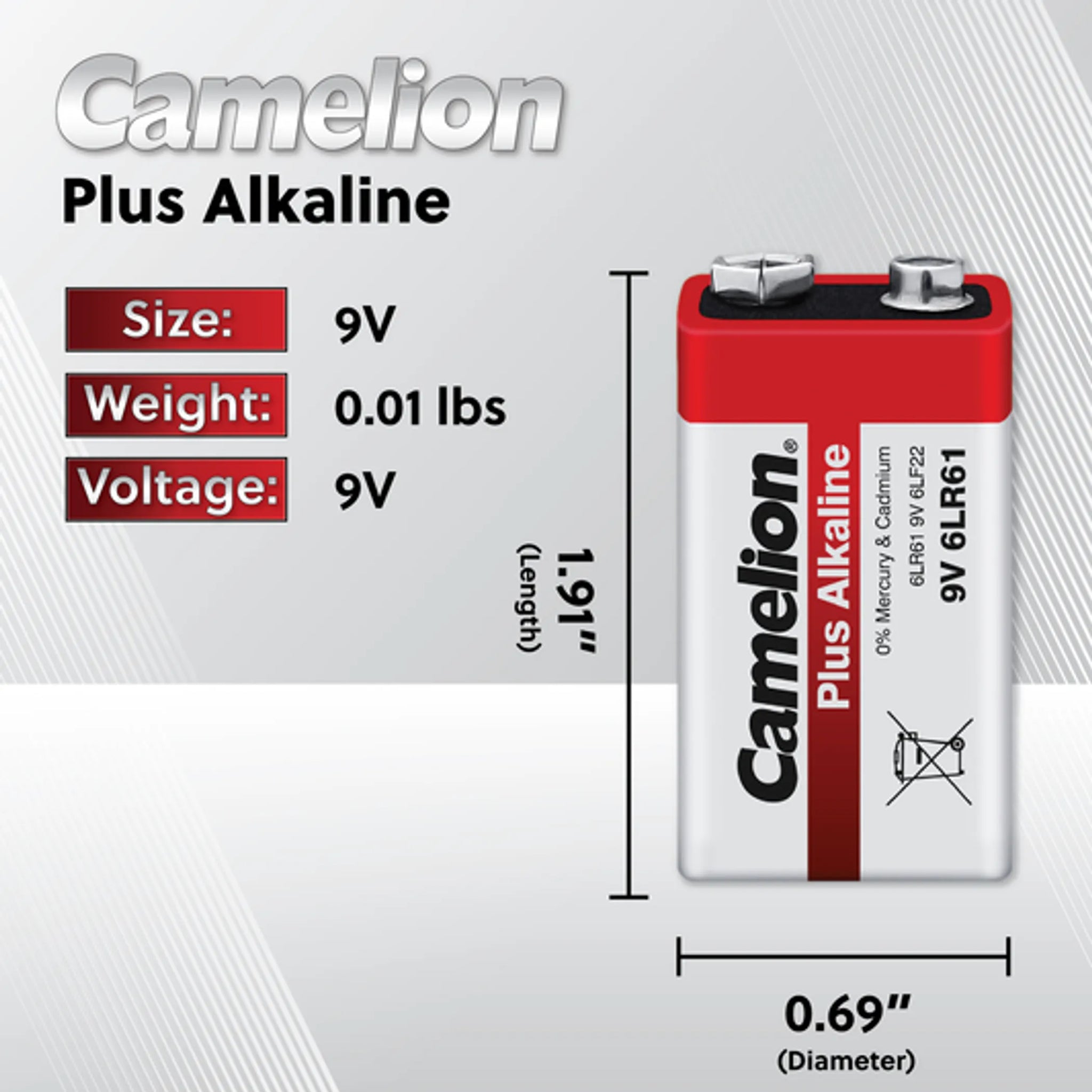 Camelion 9V 1.5V Alkaline Plastic Tub 12 Count (2 x 6Ct)