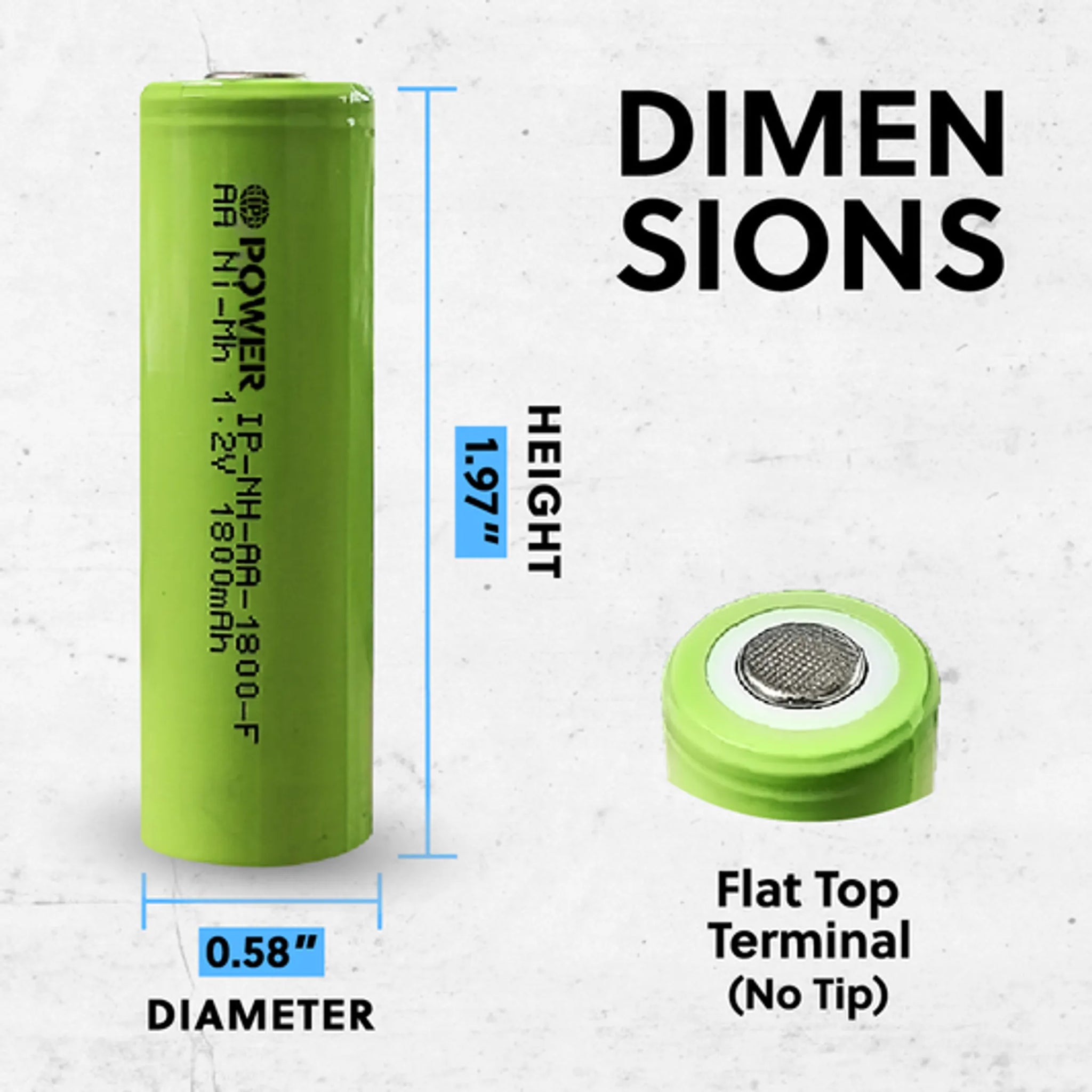 IP Power Ni-Mh AA 1800mAh 1.2V Rechargeable Flat Top - 4 Pack