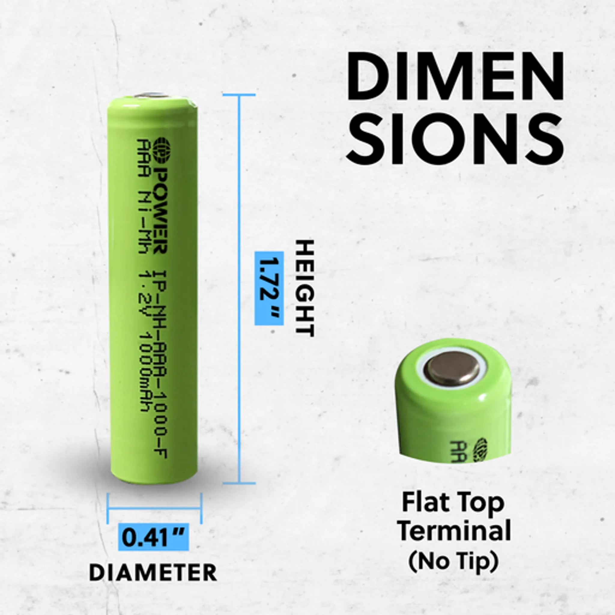 IP Power Ni-Mh AAA 1000mAh 1.2V Rechargeable Flat Top Battery - 4 Pack