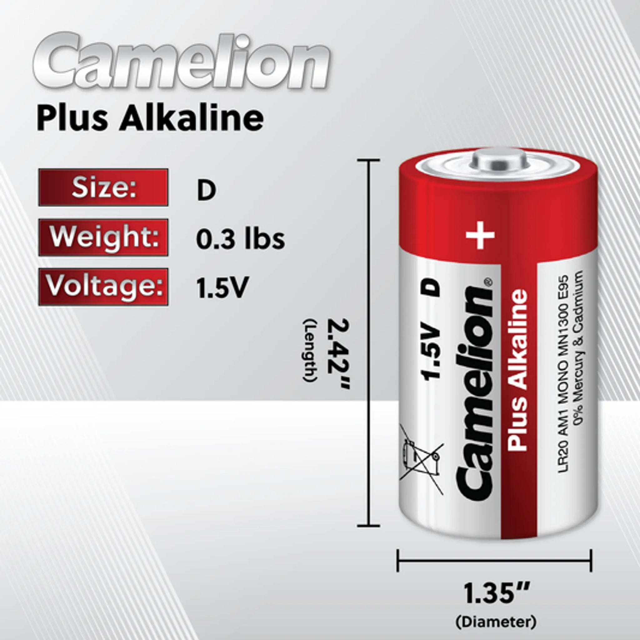 Camelion D 1.5V Alkaline Plastic Tub 8 Count (2 x 4Ct)