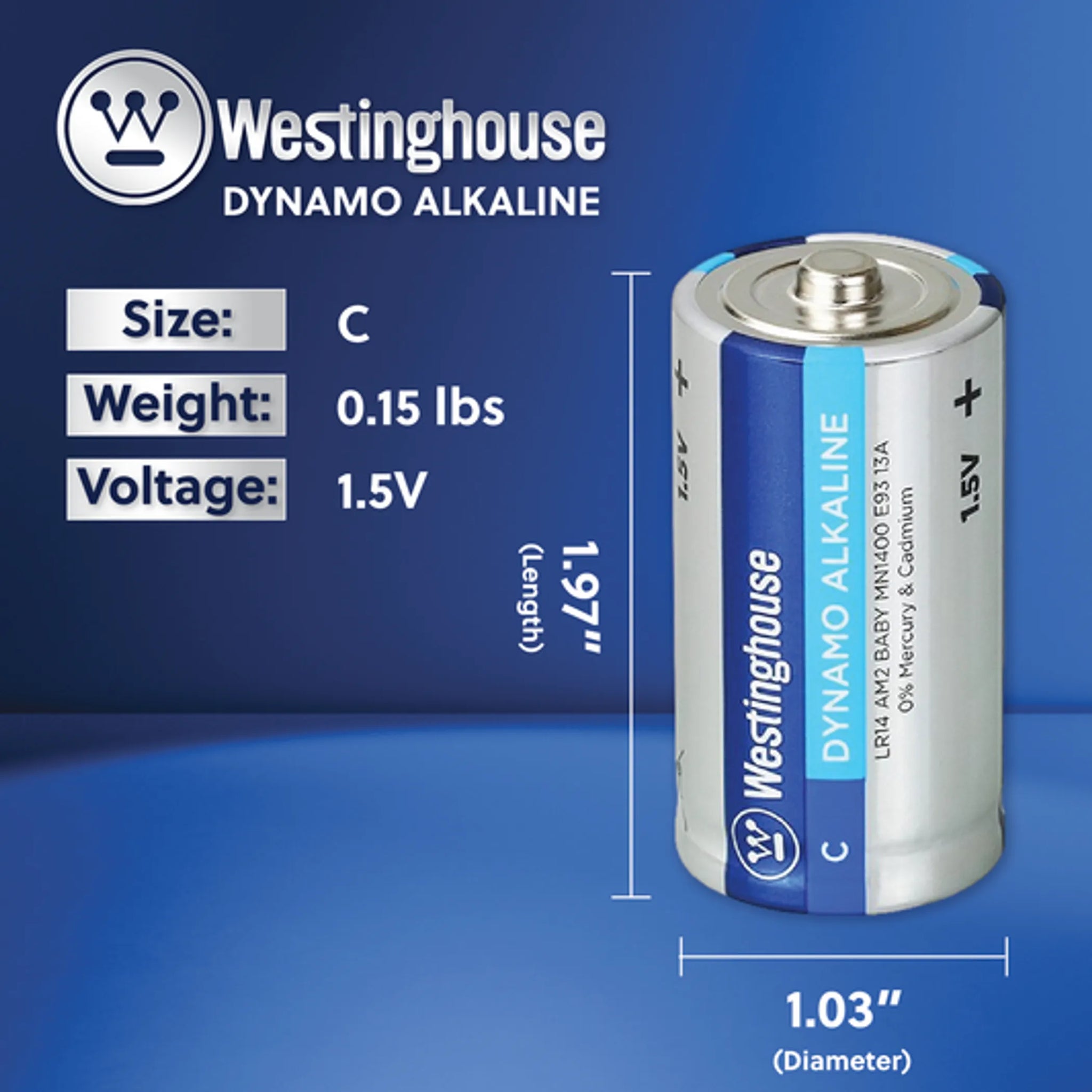 Westinghouse C 1.5V Alkaline Plastic Tub 12 Count (2 x 6Ct)