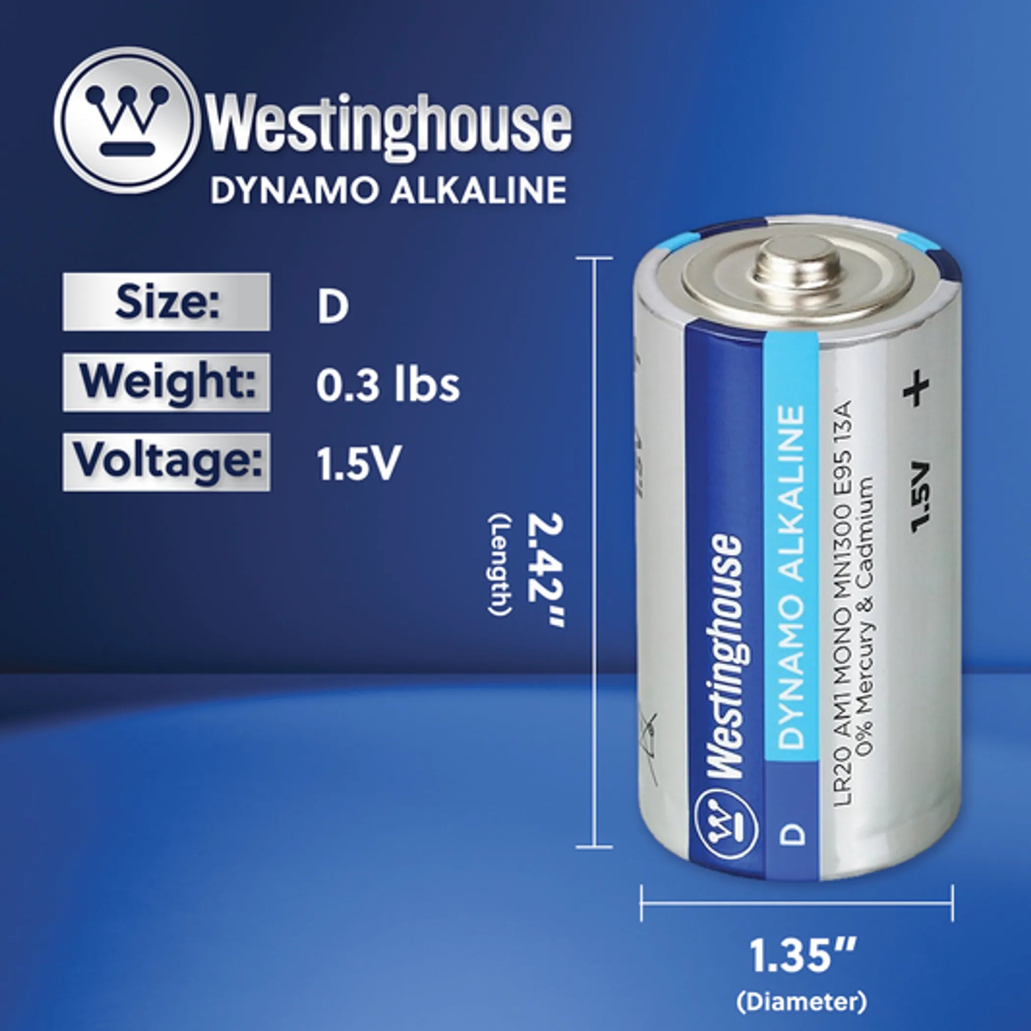 Westinghouse D 1.5V Dynamo Alkaline Plastic Tub 12 Count (2 x 6pks)