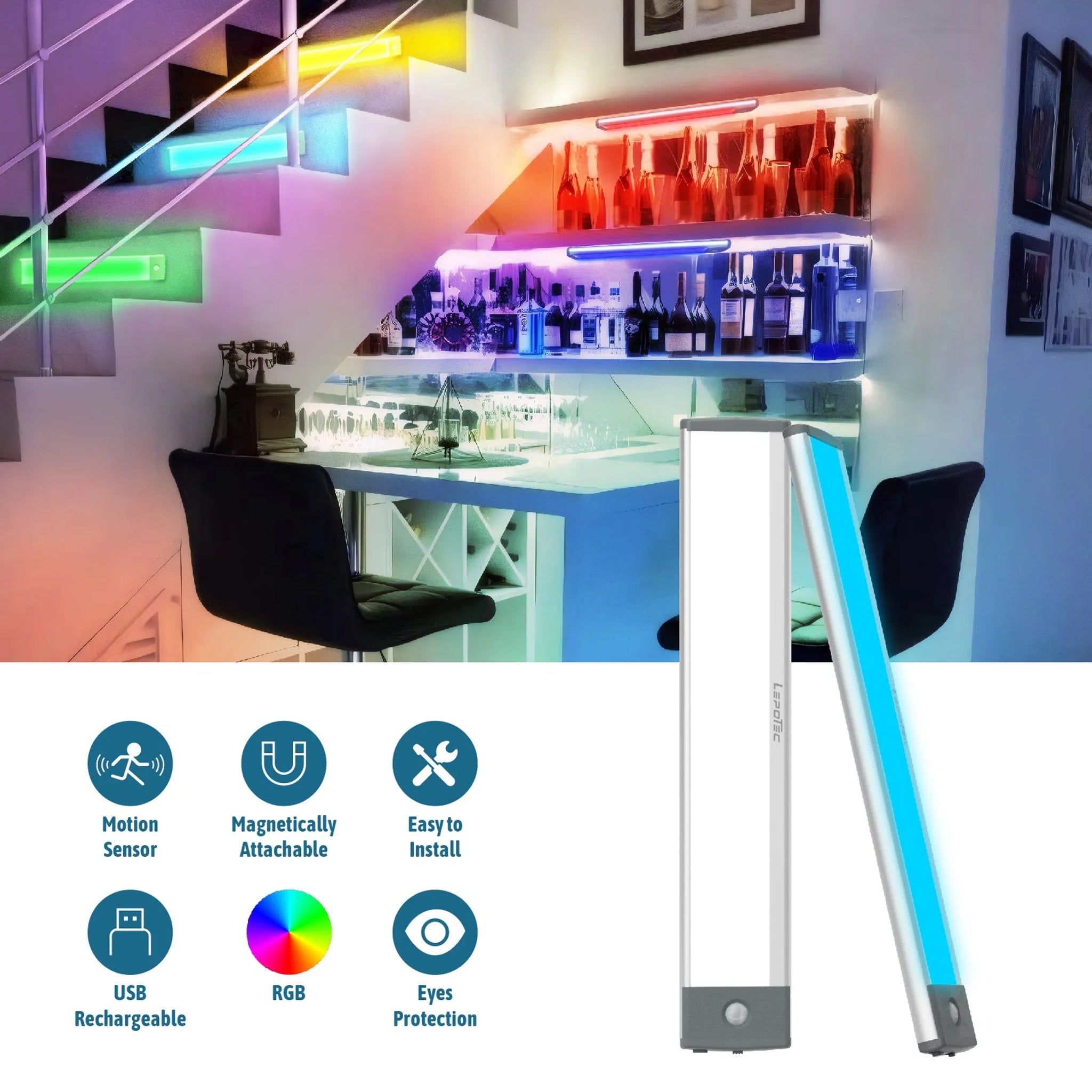 LEPOTEC LED Motion Sensor RGB Color Changing Light Rechargeable