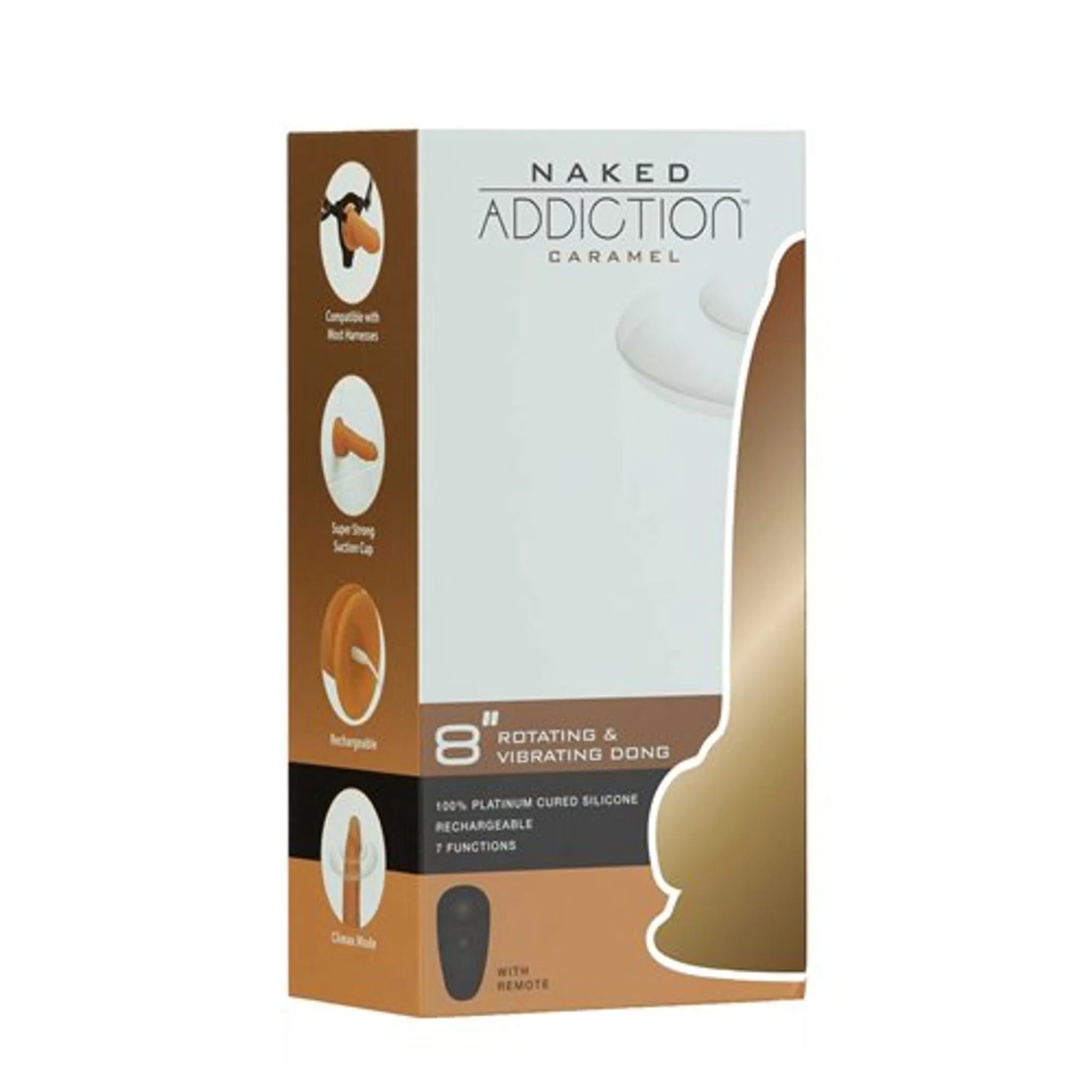 NAKED ADDICTION 8IN ROTATING & VIBRATING DONG CARAMEL