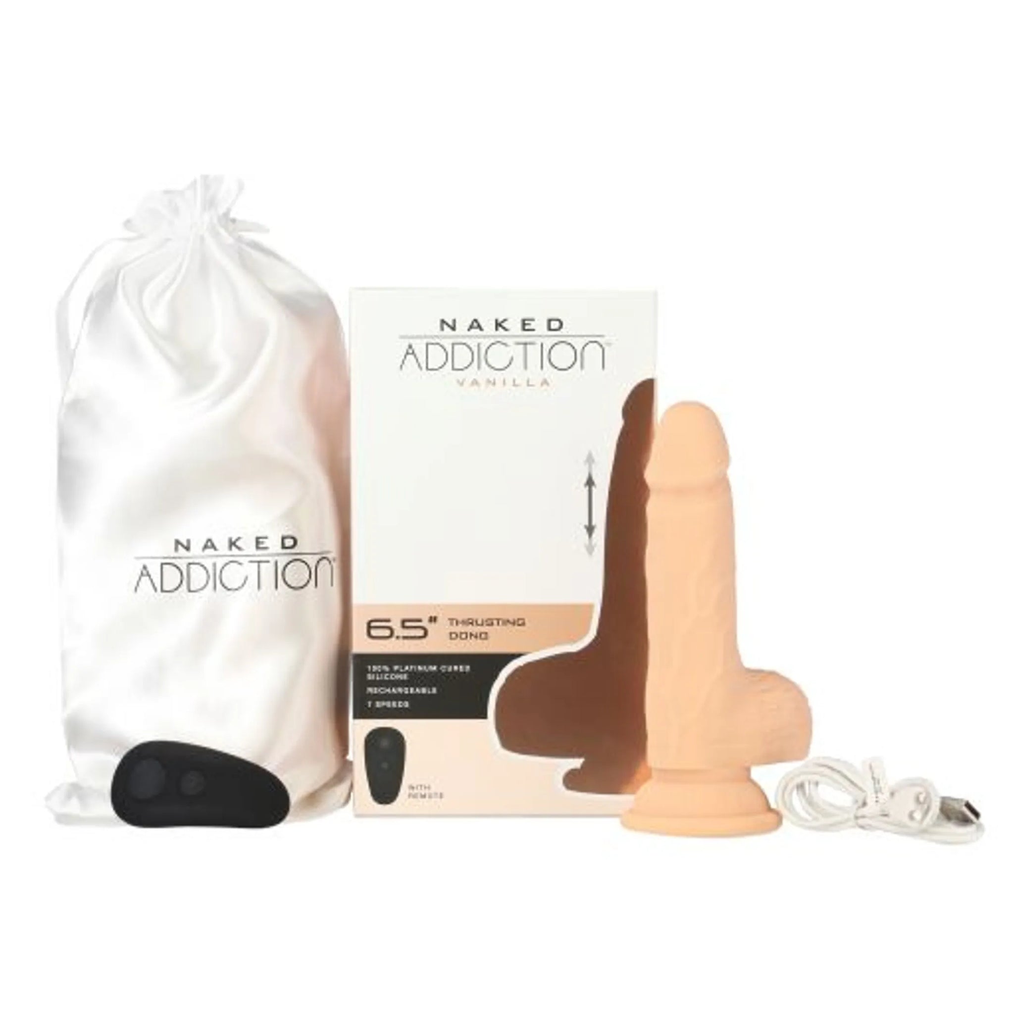 NAKED ADDICTION 6.5IN VANILLA THRUSTING DONG W/ REMOTE