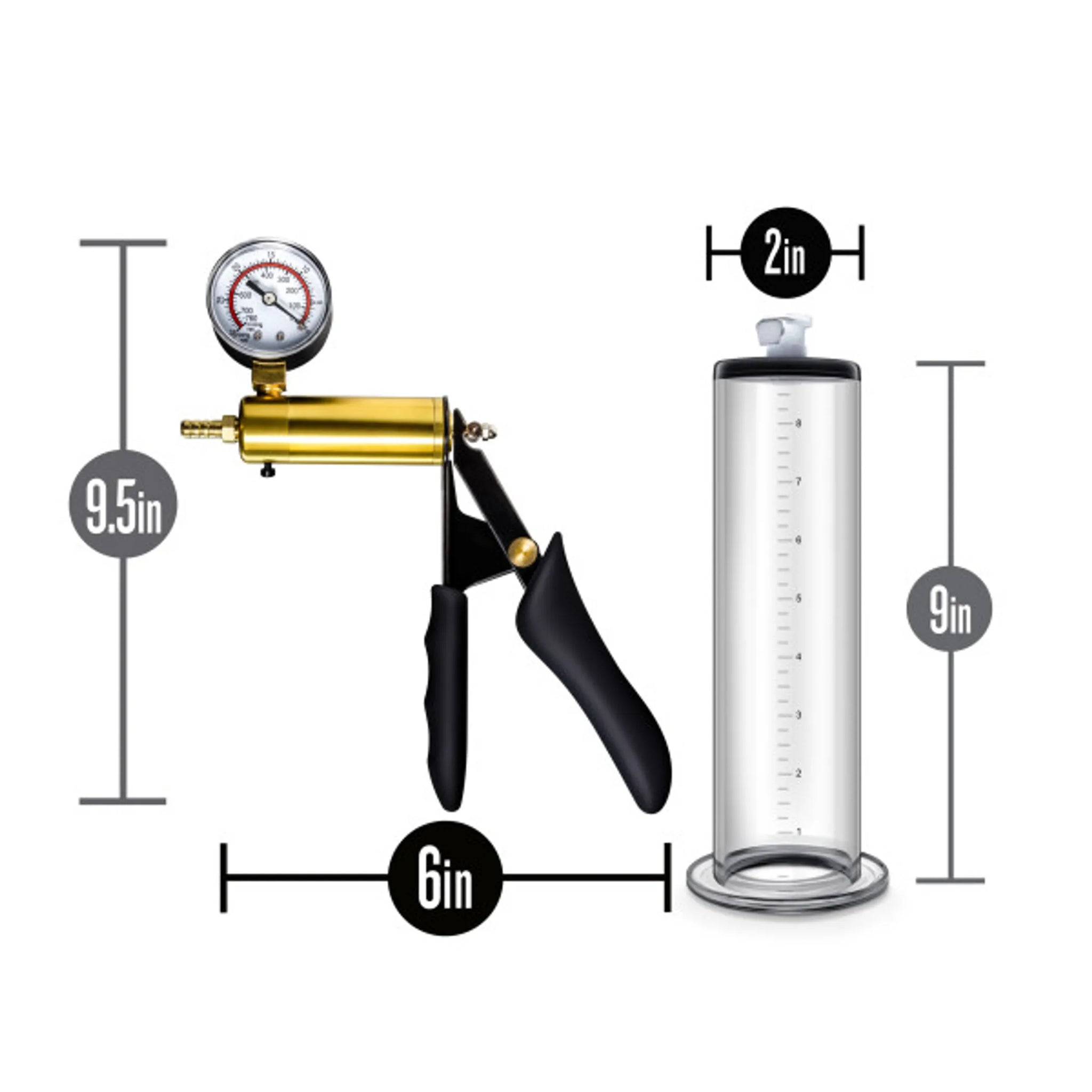 PERFORMANCE VX6 VACUUM PENIS PUMP W/ BRASS TRIGGER & PRESSURE GAUGE CLEAR