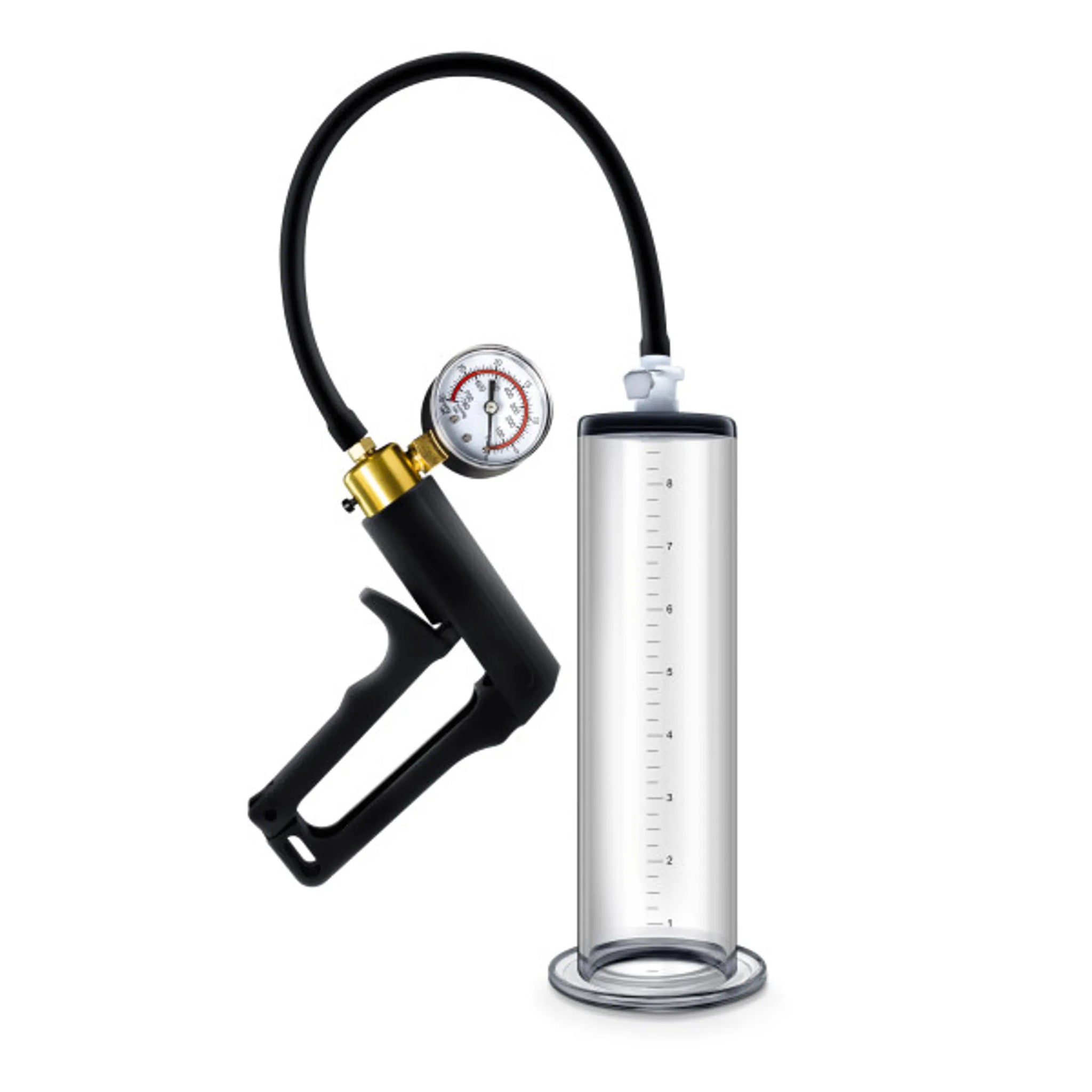 PERFORMANCE VX7 VACUUM PENIS PUMP W/ BRASS TRIGGER & PRESSURE GAUGE CLEAR