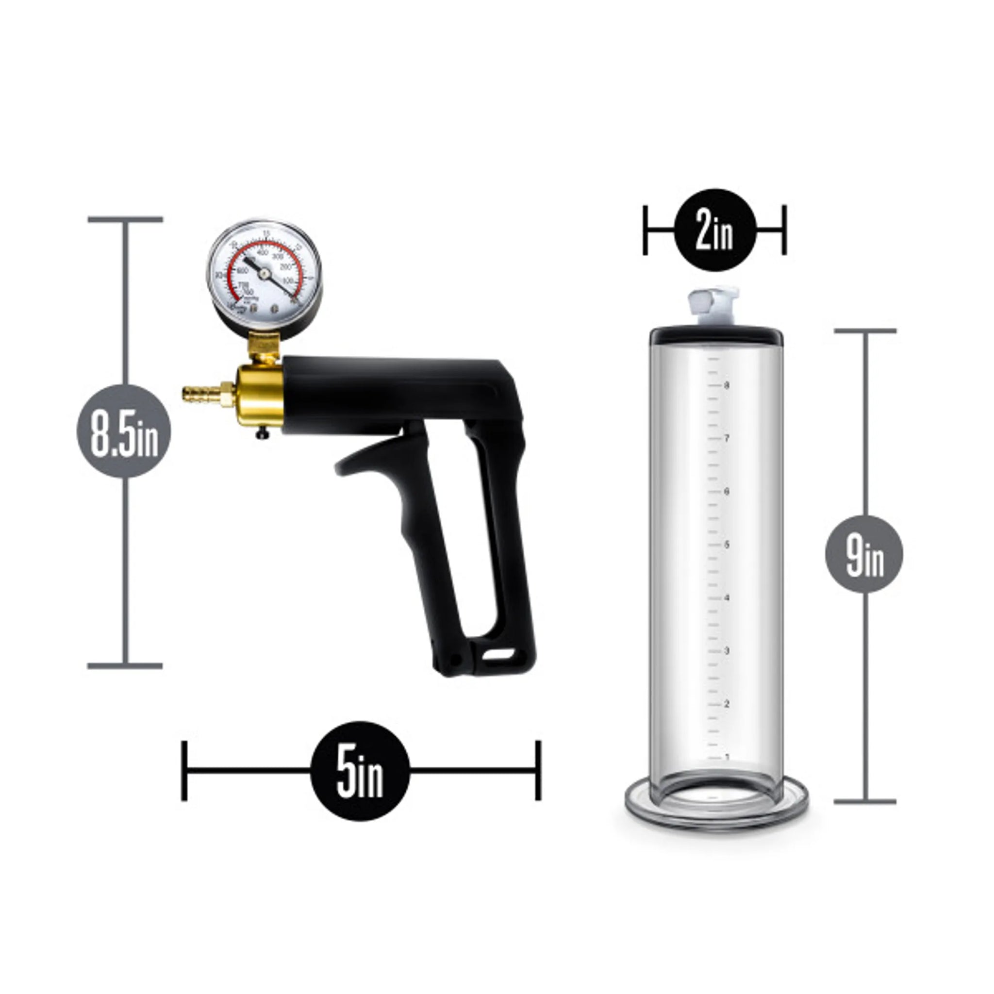 PERFORMANCE VX7 VACUUM PENIS PUMP W/ BRASS TRIGGER & PRESSURE GAUGE CLEAR