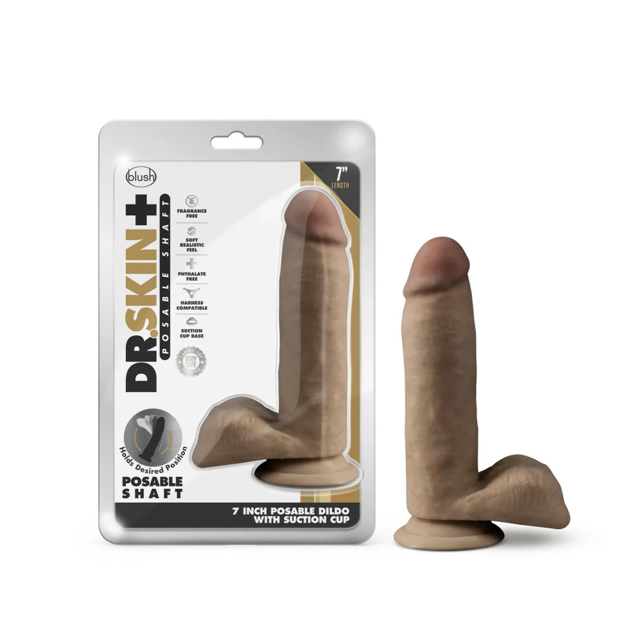 DR SKIN PLUS 7IN POSEABLE GIRTHY DILDO MOCHA
