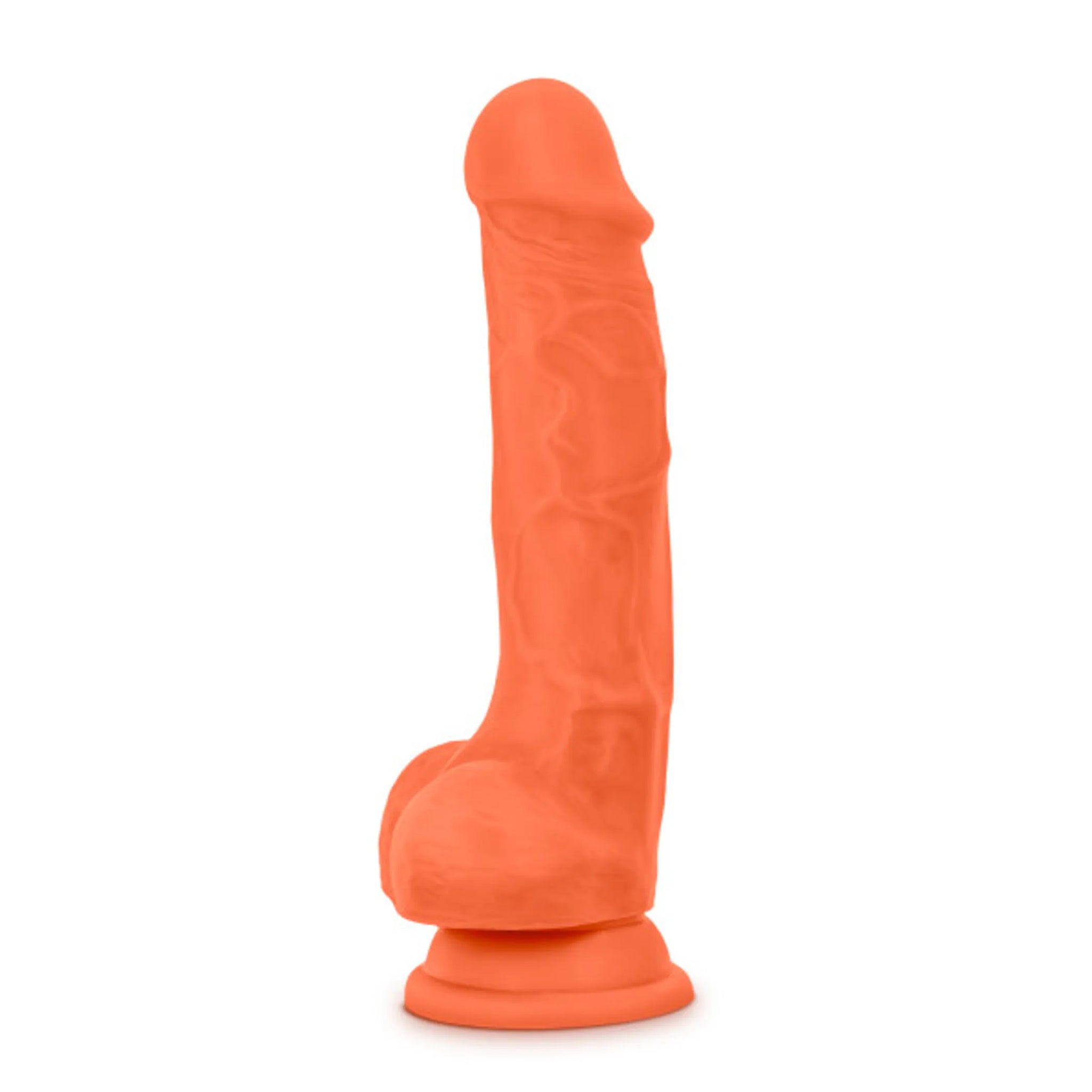 Neo Elite 7.5" Silicone Dual Density Dildo with Balls - Neon Orange