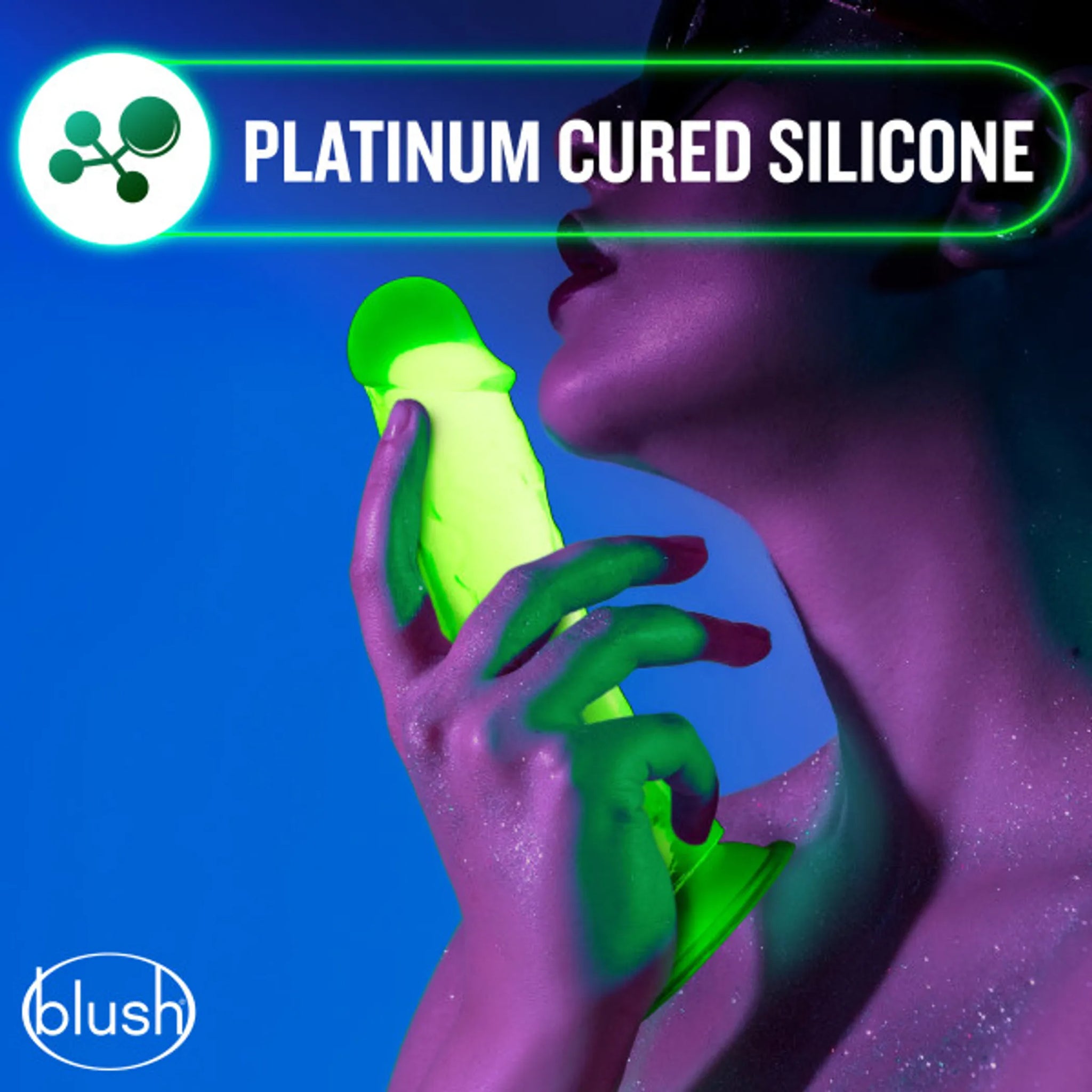 NEO ELITE GLOW IN THE DARK 7.5 IN SILICONE DUAL DENSITY COCK W/ BALLS NEON GREEN