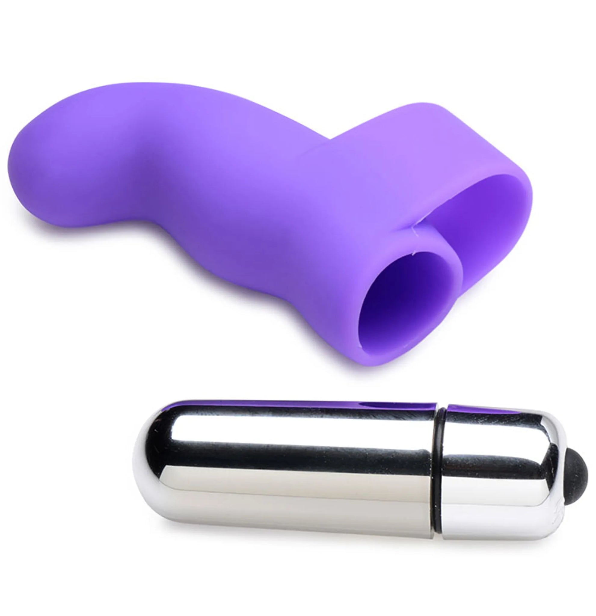 G-Spot Finger Vibrator with Ribbed Silicone Sleeve, 3.3" Length