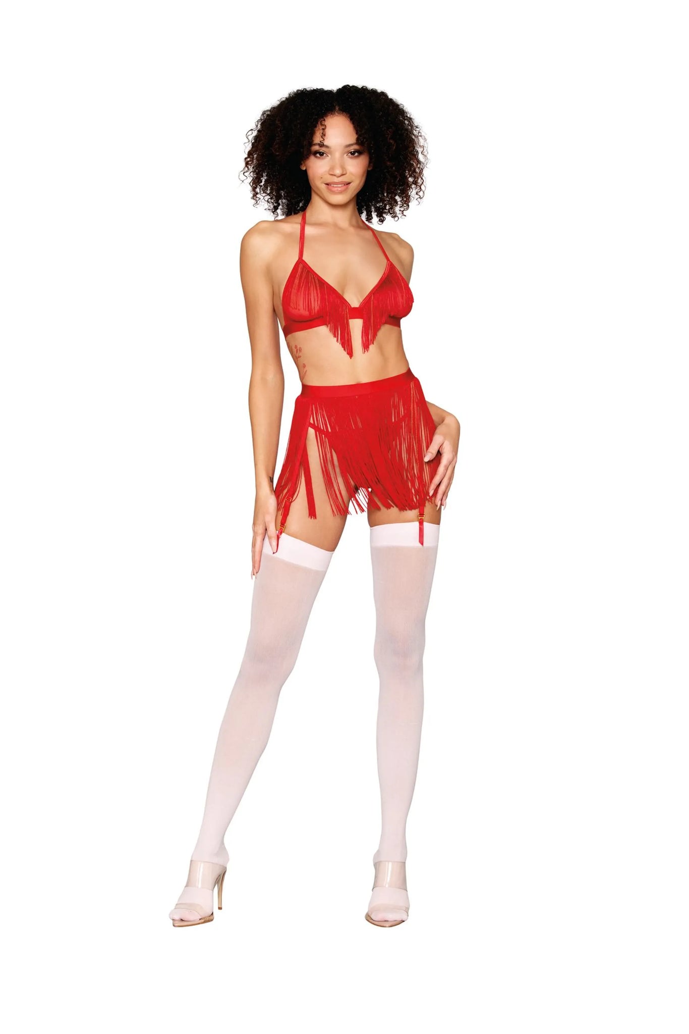 CHAINETTE FRINGE BRALETTE SET RUBY O/S