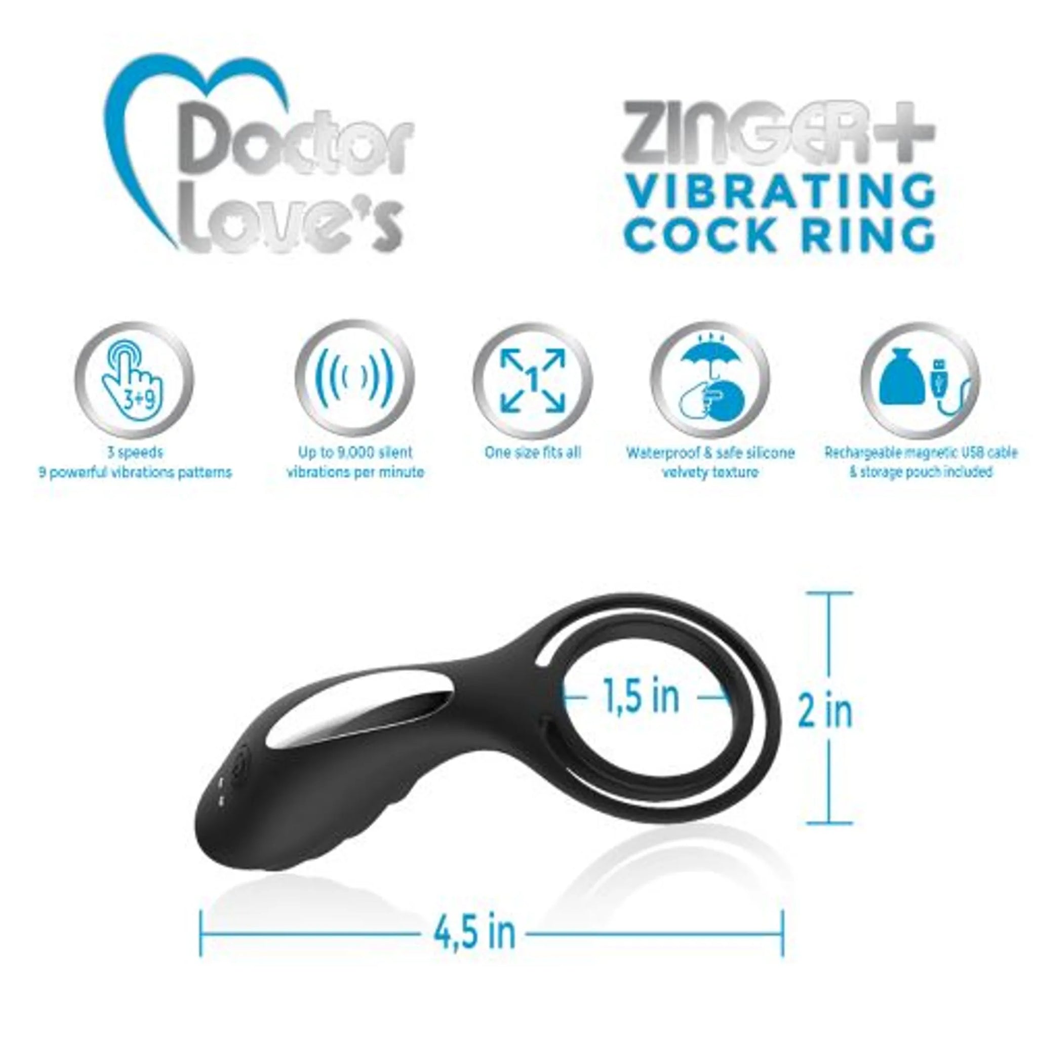Zinger+ Rechargeable Vibrating Cock Ring - Black