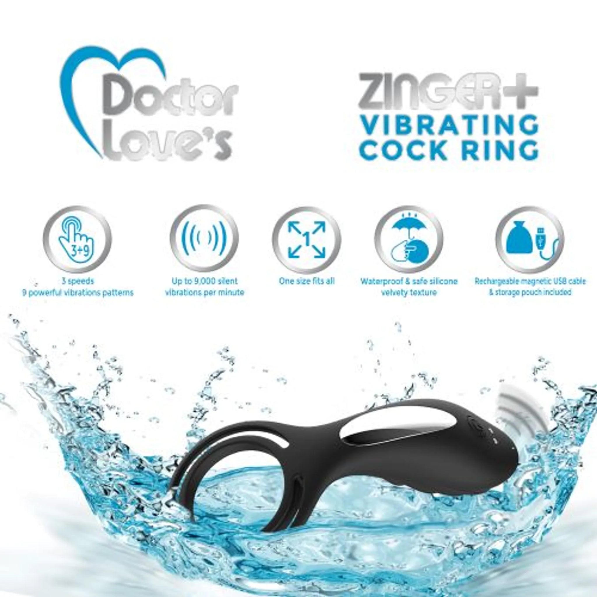 Zinger+ Rechargeable Vibrating Cock Ring - Black