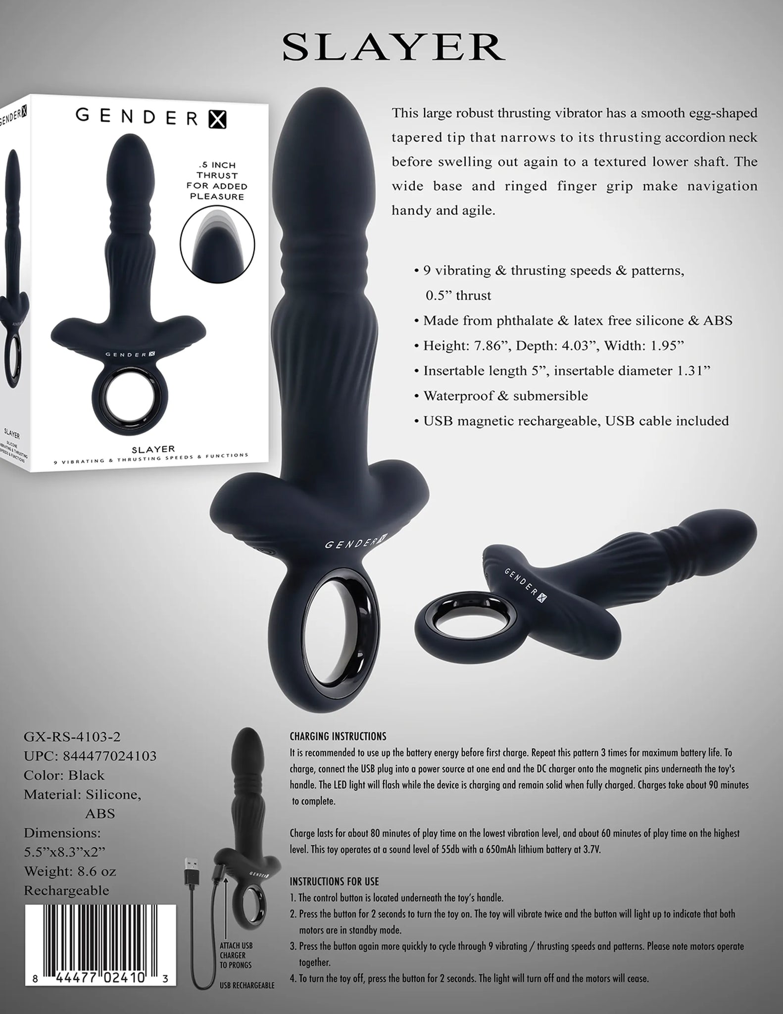 Gender X Slayer Prostate Massager - 5" Insertable Length