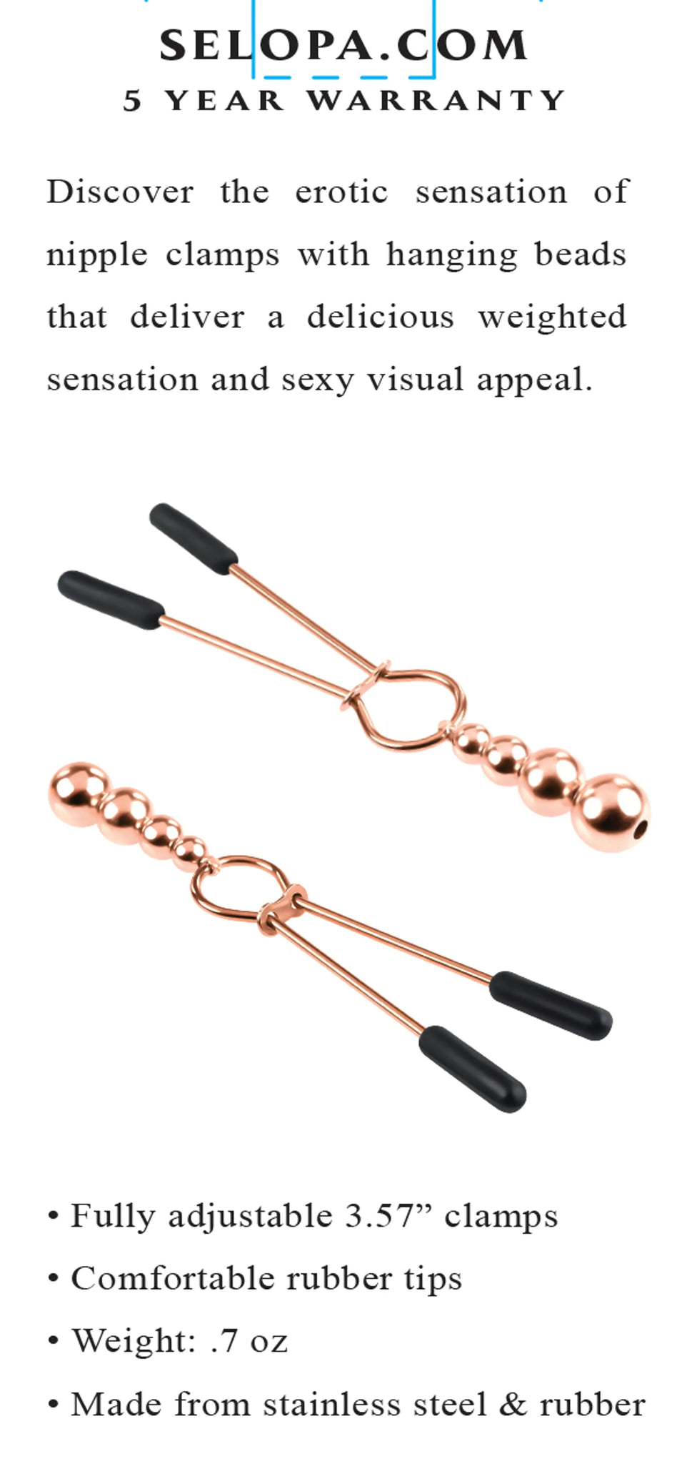 SELOPA BEADED NIPPLE CLAMPS ROSE GOLD